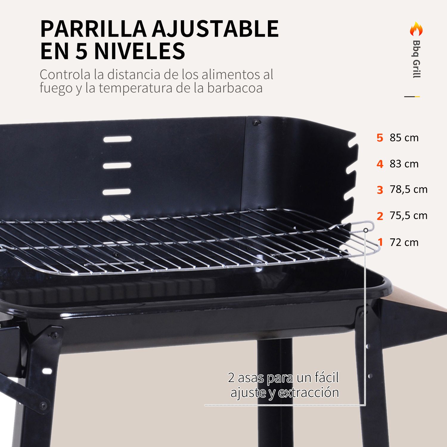 Barbacoa De Carbón Bbq Con Ruedas Y Estante Outsunny 83x37x87cm Negro