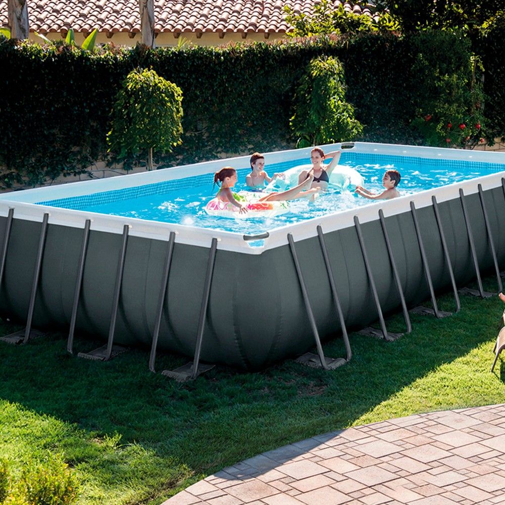 Piscina Desmontable Tubular Rectangular Pvc 732x366x132 Cm Gris Oscuro Intex Con Depuradora