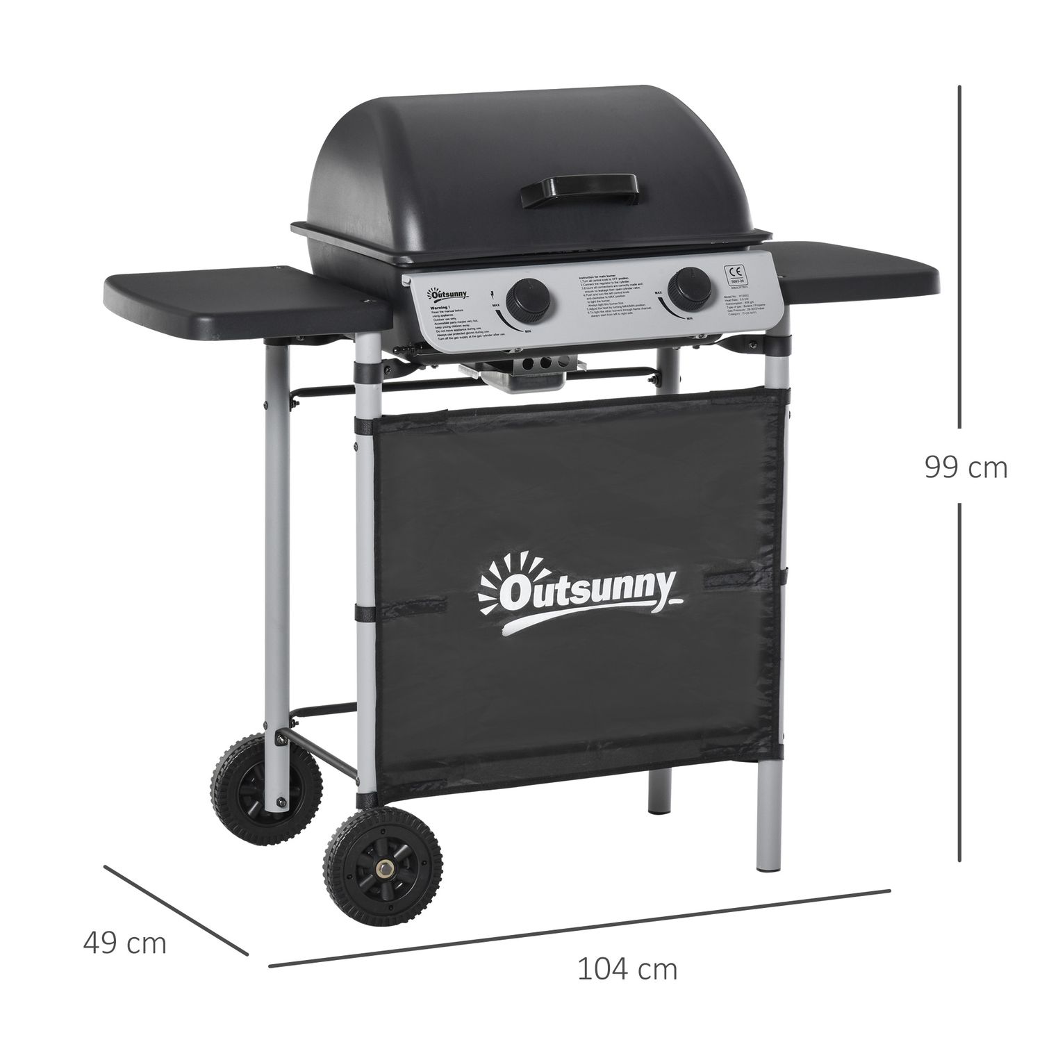 Barbacoa De Gas Outsunny Acero Pp, 104x49x99 Cm, Negro