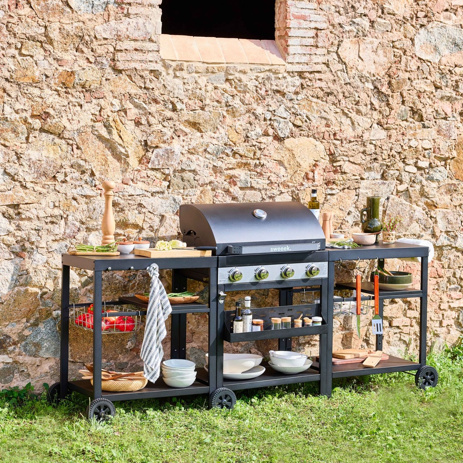 Barbacoa 4 Quemadores, Cocina Exterior, Negro
