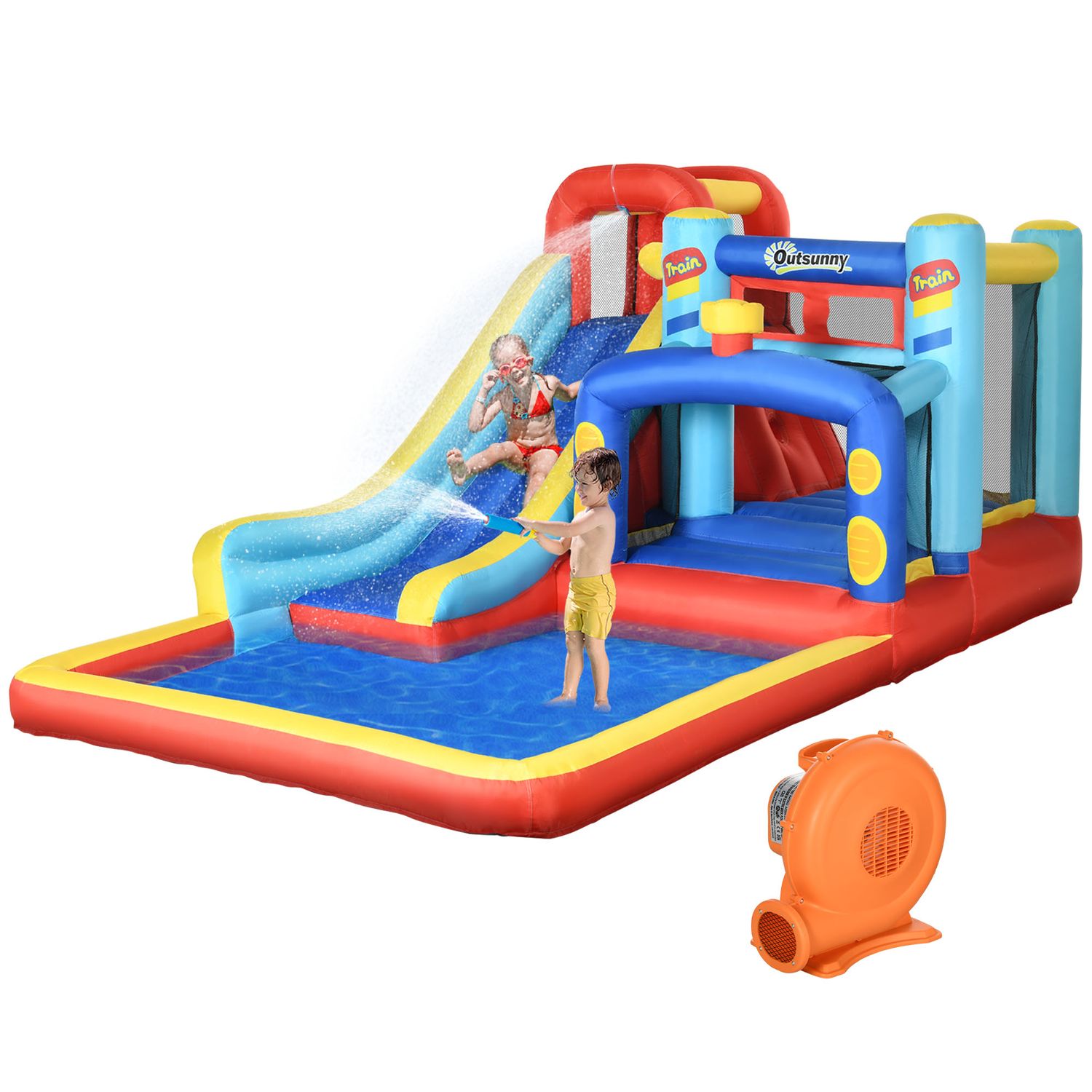 Castillo Hinchable Con Tobogán Piscina Soplador Multicolor Outsunny