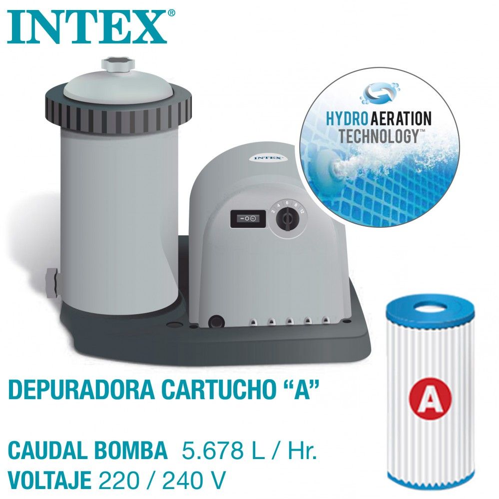 Piscina Desmontable Tubular Circular Pvc 549x122 Cm Gris Oscuro Intex Con Depuradora