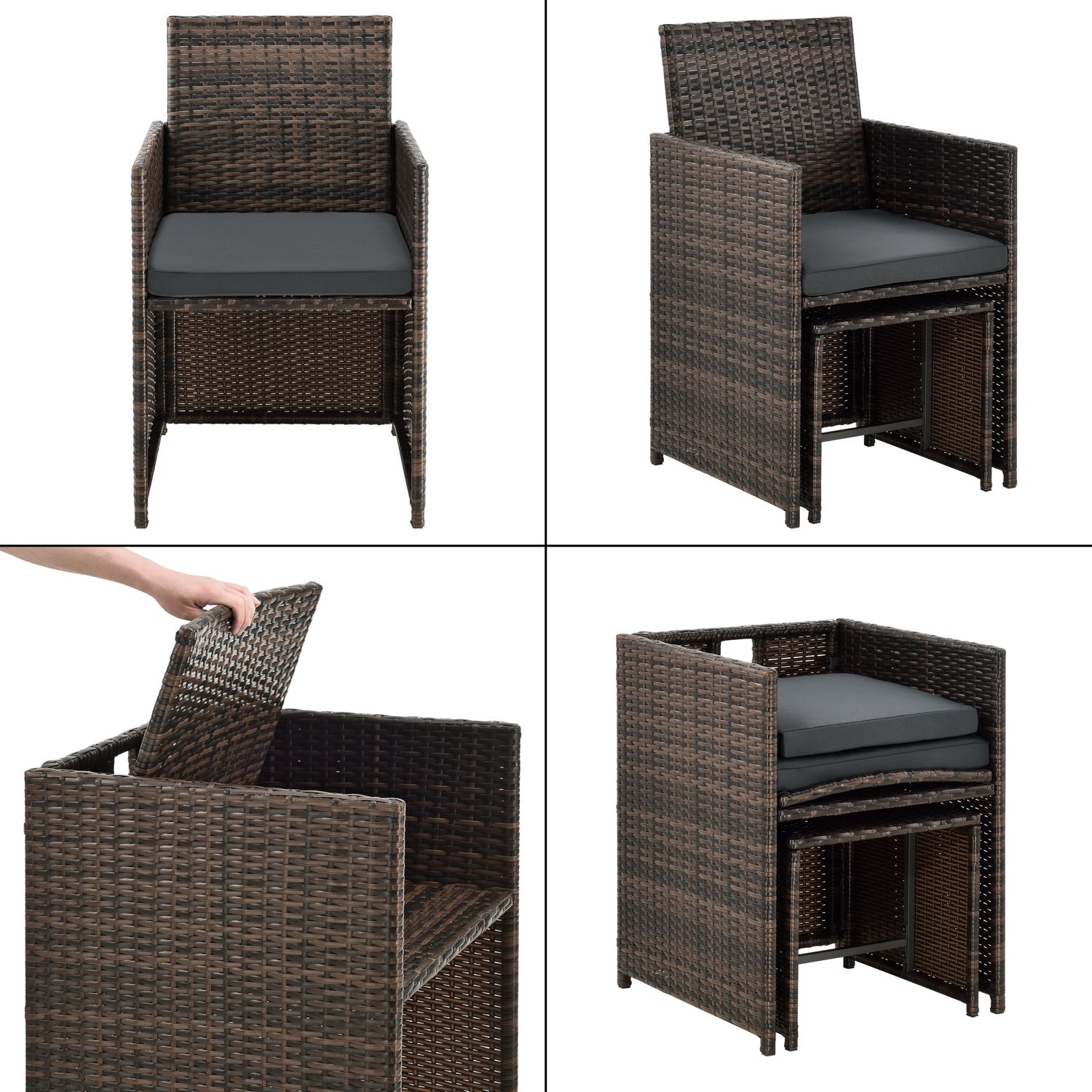 Set De Muebles De Jardín Laredo - 11-piezas - Conjunto De Muebles De Exterior Con Cojines - Terraza - Patio - Set De 6 Sillones - 4 Pufs - Mesa - Polyrattan - Marrón Meler [en.casa]®