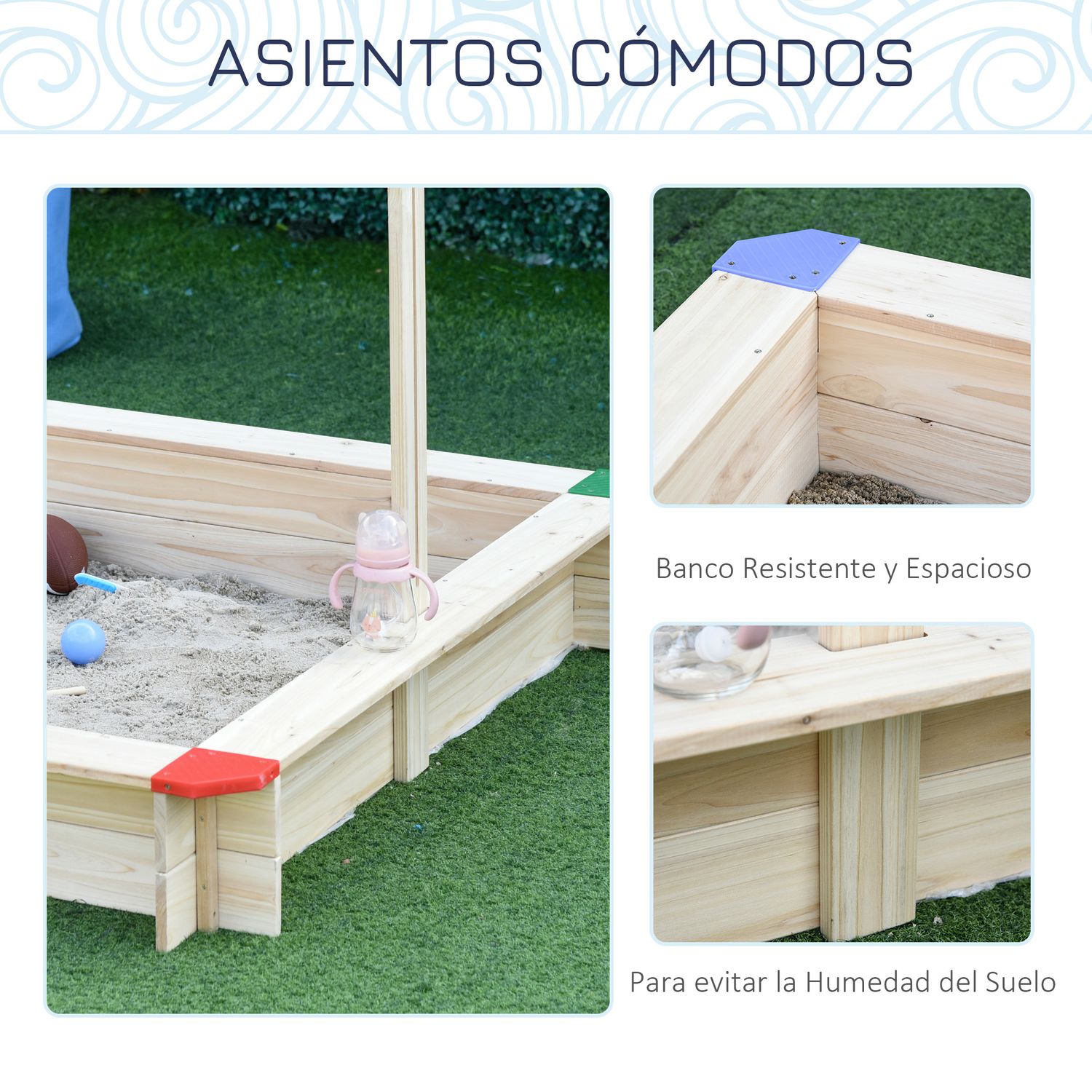 Arenero Para Niños Con Techo Ajustable Banco Madera Natural Outsunny
