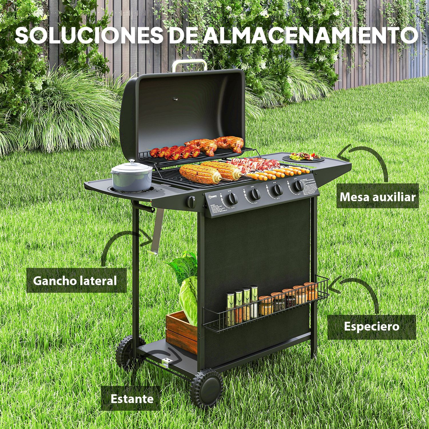 Barbacoa De Gas De Acero Abs 121x54x97 Cm-outsunny. Negro