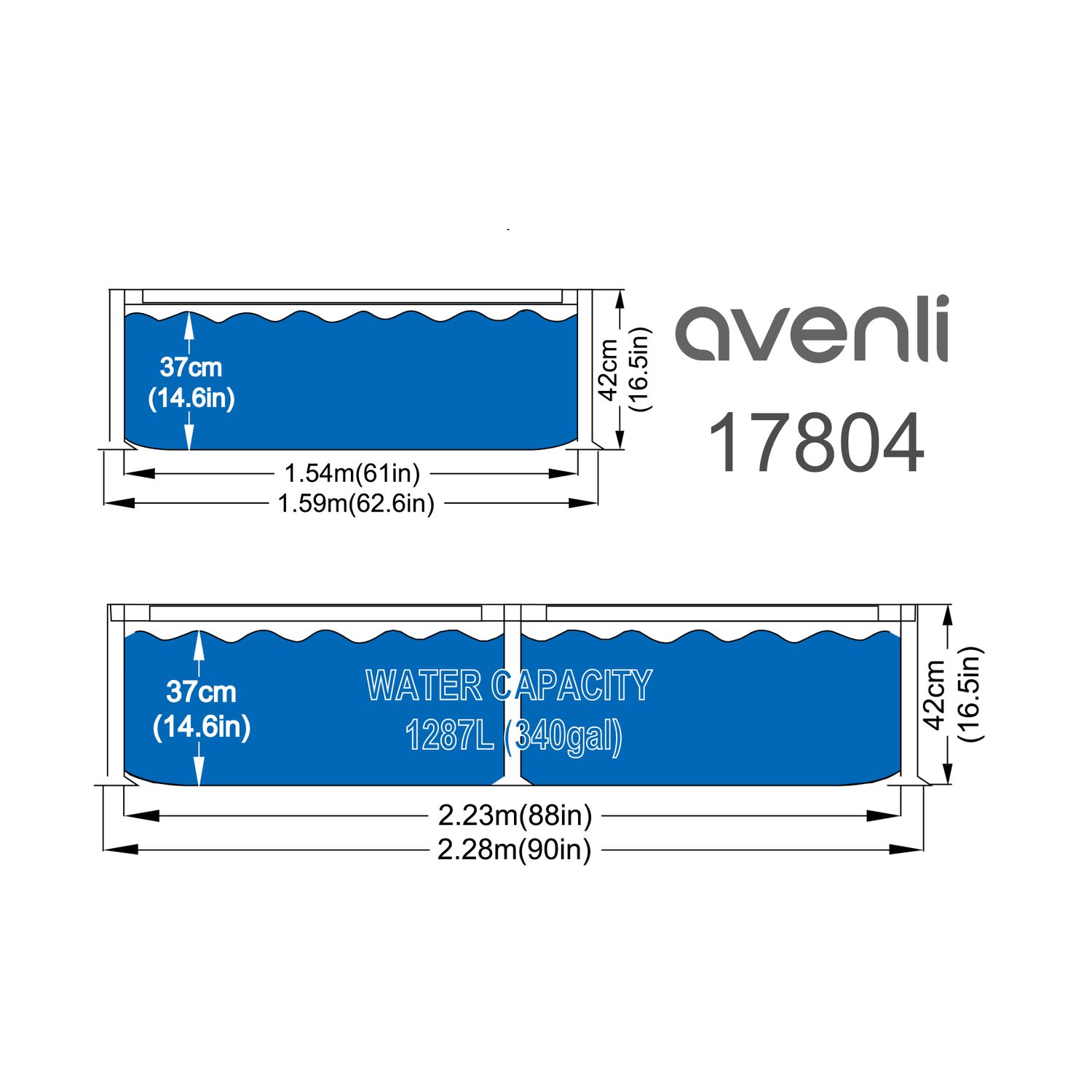 Piscina Tubular Avenli Steelsuper Frame Rectangular Pool Set. Capacidad 1287l. Medidas De 228cm X 159cm X 42cm