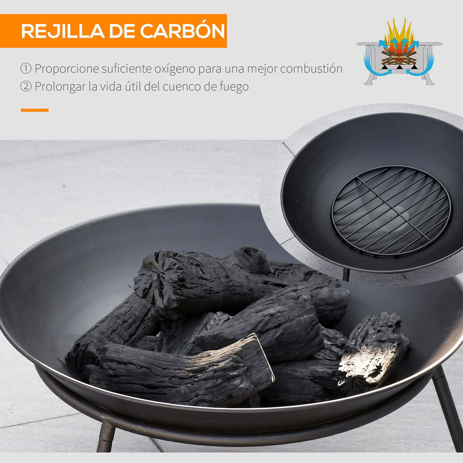 Brasero Exterior Para Jardín De Metal Ø47x33 Cm-outsunny. Negro