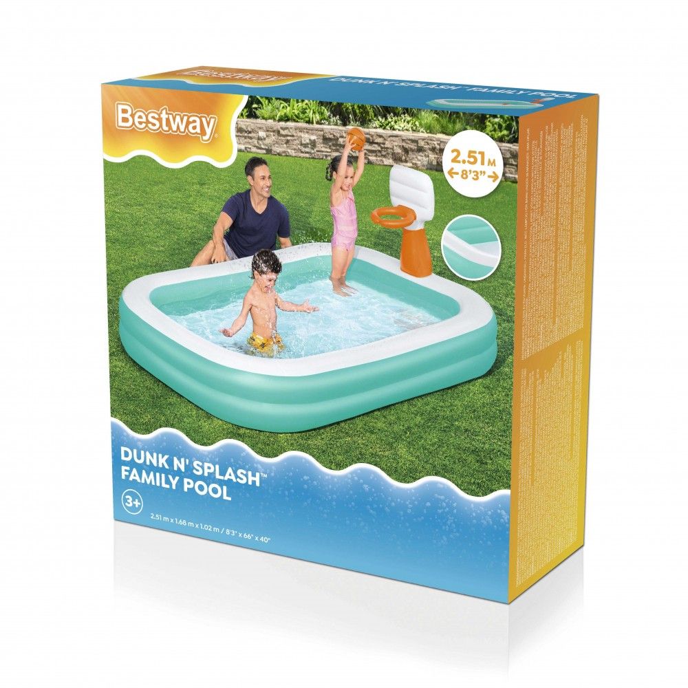 Bestway Piscina Hinchable Infantil Juego Basket 251x168x102 Cm +3 Años Jardin 54445