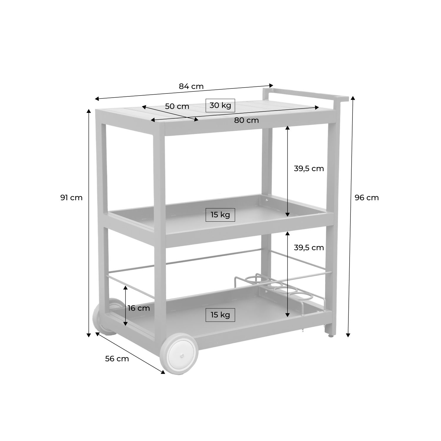 Mesa Exterior De Aluminio Con Ruedas Y Asa, 84cm, Antracita