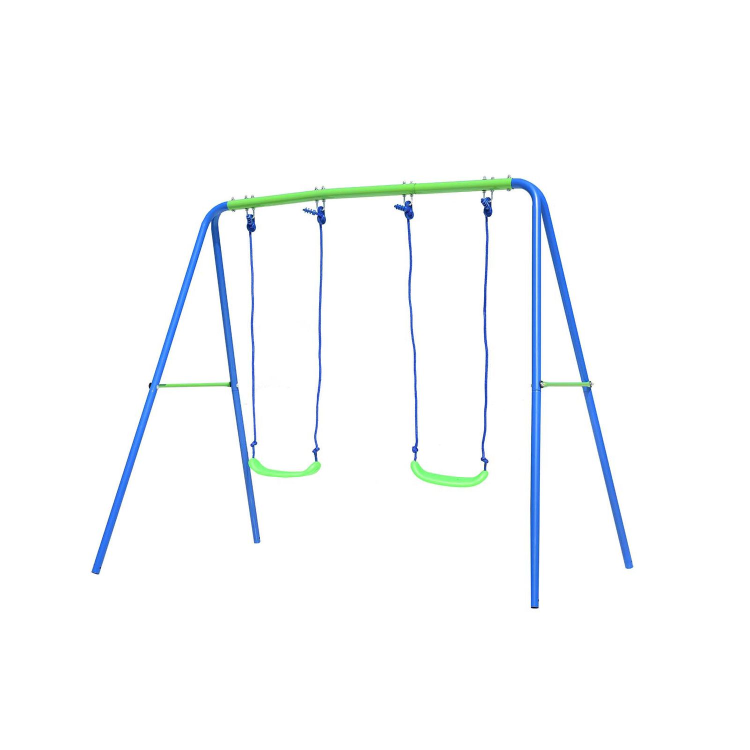 Columpio Doble Infantil Para Jardín + 3 Años Juego Para Niños De Metal Outdoor Toys 220x138x182 Cm Carga Hasta 45 Kg