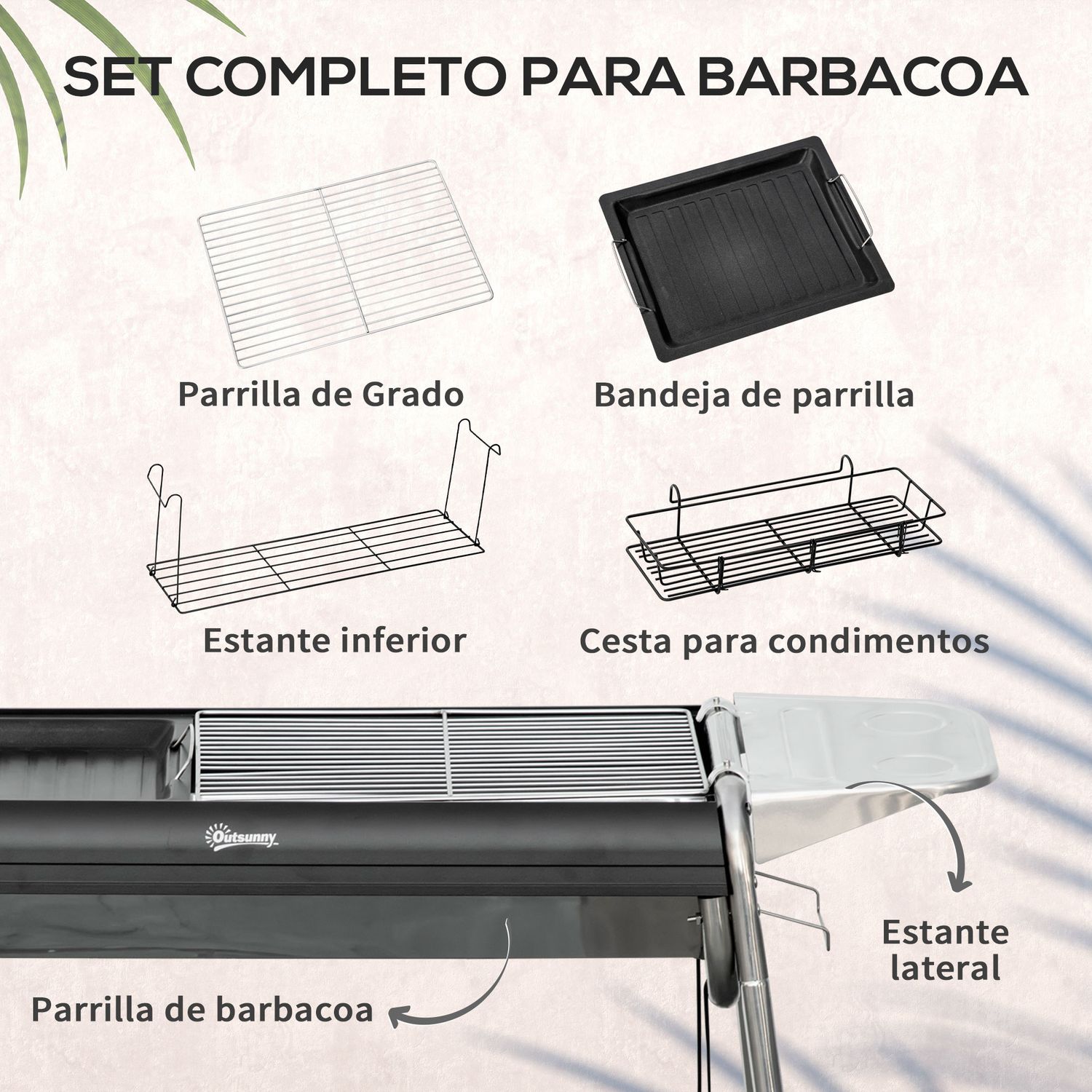 Barbacoa De Carbón Outsunny Acero Inoxidable Metal 96x61x72 Cm Negro