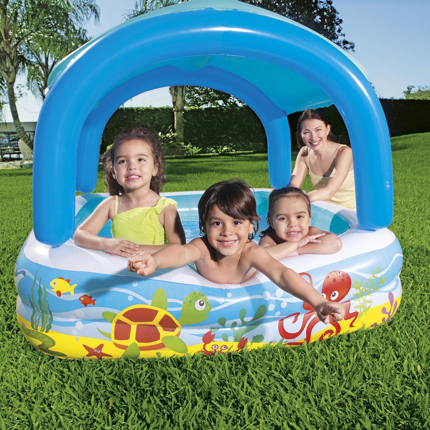 Bestway Piscina Hinchable Infantil Techo Desmontable 140x140x114 Cm +2 Años Jardin 52192