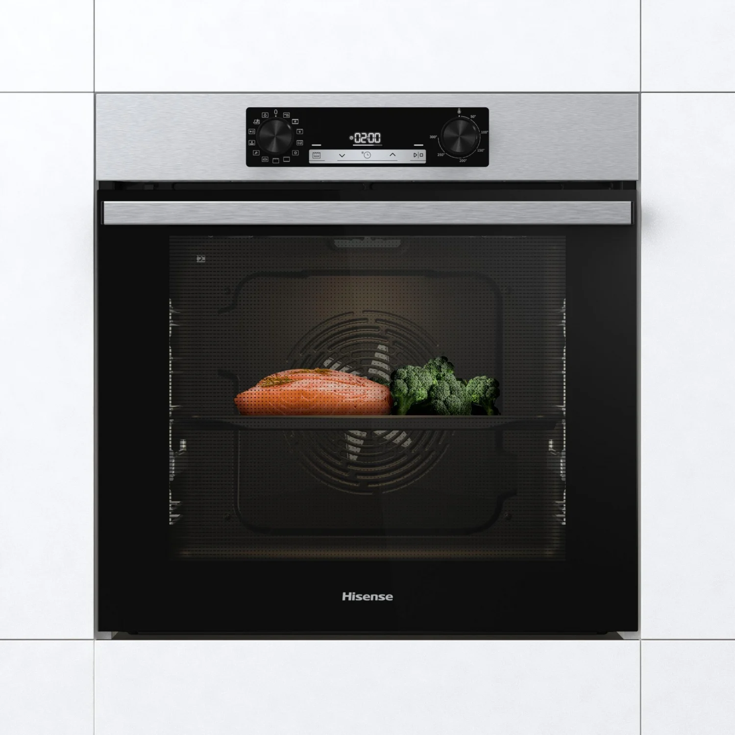 Horno Multifunción Hisense BI64213E14PX, 3,5 kW, 77 L, Apertura Abatible, 4 Funciones de Cocción, Eficiencia A+ - Inox