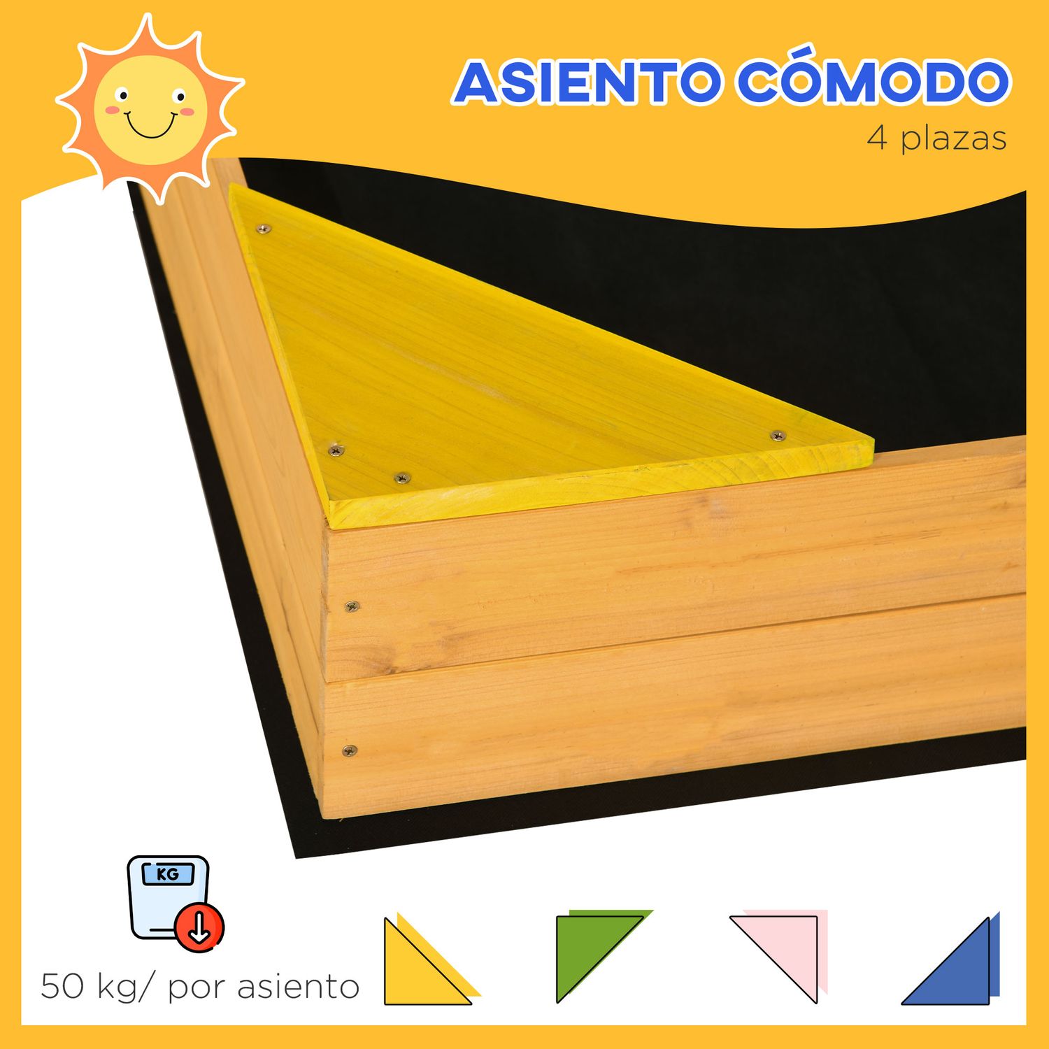 Arenero Infantil Outsunny Madera De Abeto 109x109x19,8 Cm Natural