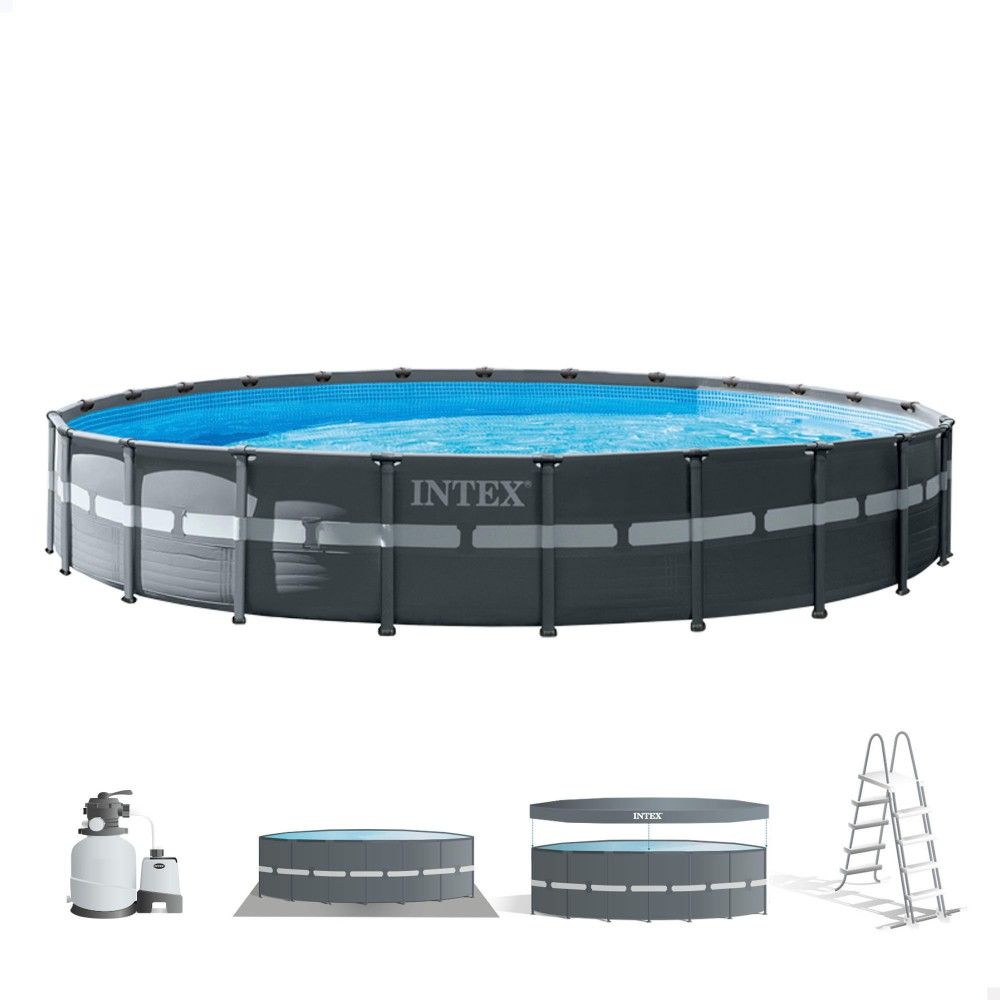Piscina Desmontable Tubular Circular Pvc 732x132 Cm Gris Oscuro Intex Con Depuradora