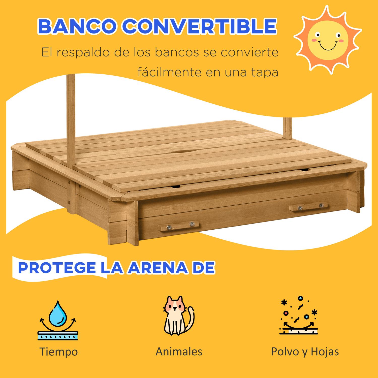 Arenero Para Niños Con Toldo Ajustable En Altura Natural Outsunny