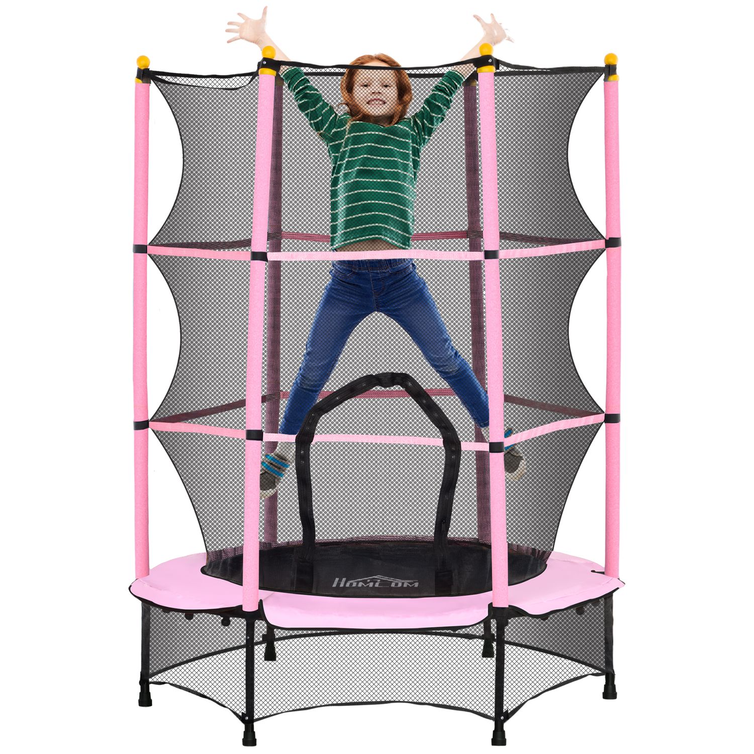 Cama Elástica Infantil Ø140 Cm Con Red De Seguridad Rosa Homcom