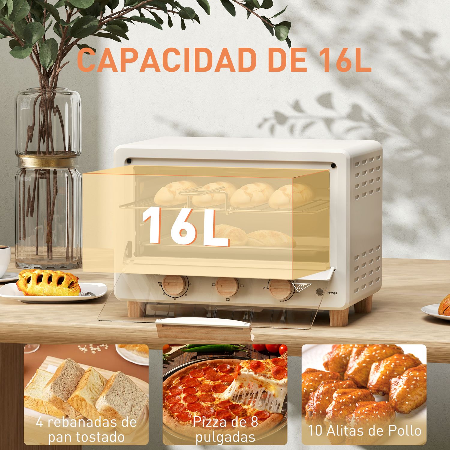 Horno Eléctrico De Sobremesa 16l 1400w Con Puerta De Vidrio Homcom