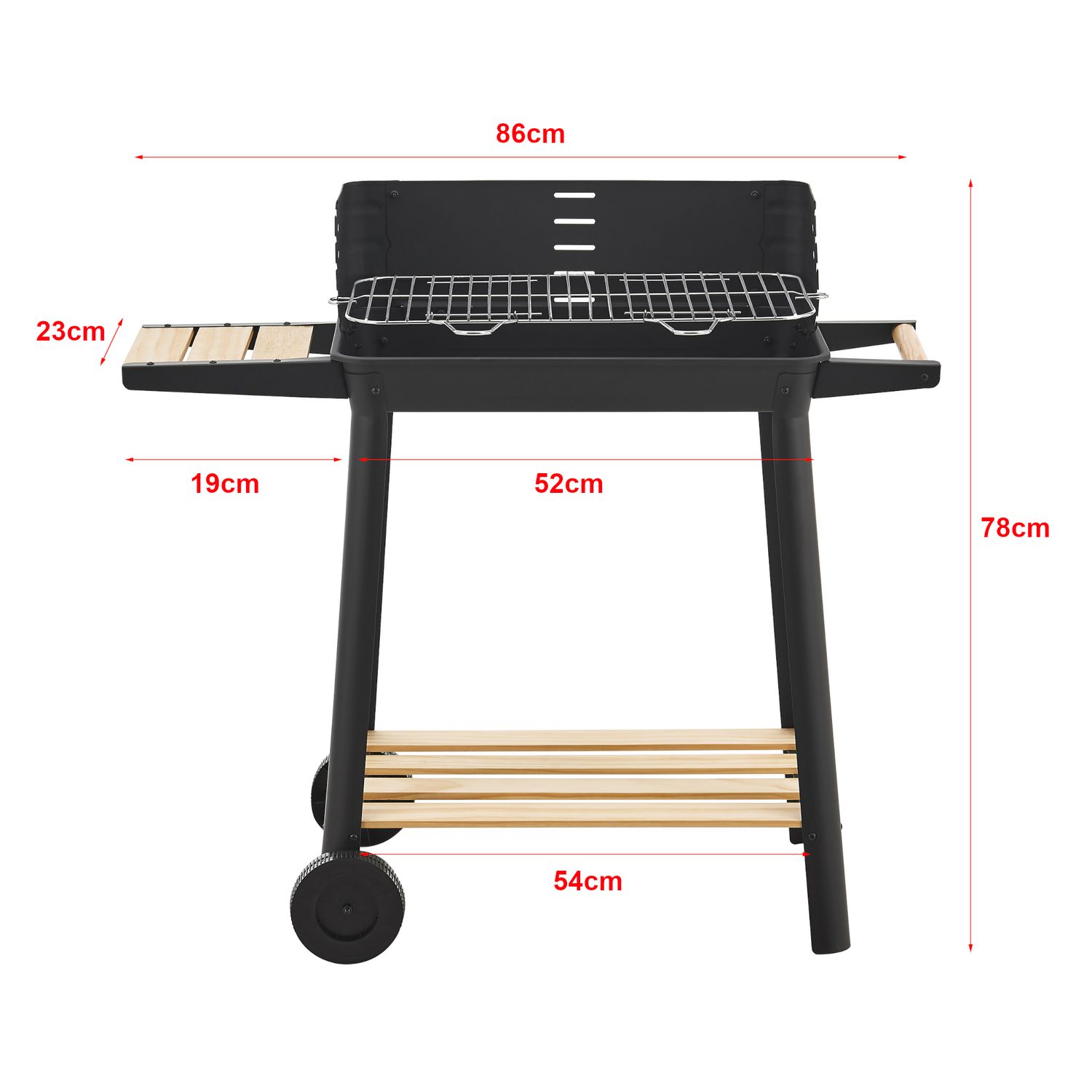 Barbacoa De Carbón Ari Con 2 Ruedas 78x86x30cm - Negro/madera [casa.pro]