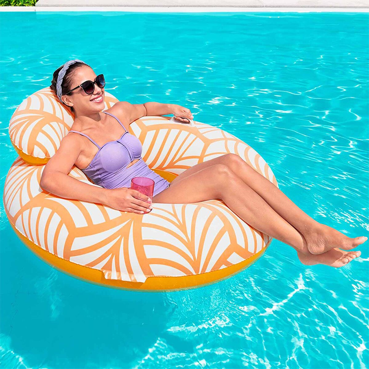 Sillón Hinchable Para Piscina Plástico 118 X 117 Cm Deluxe - Bestway. Naranja