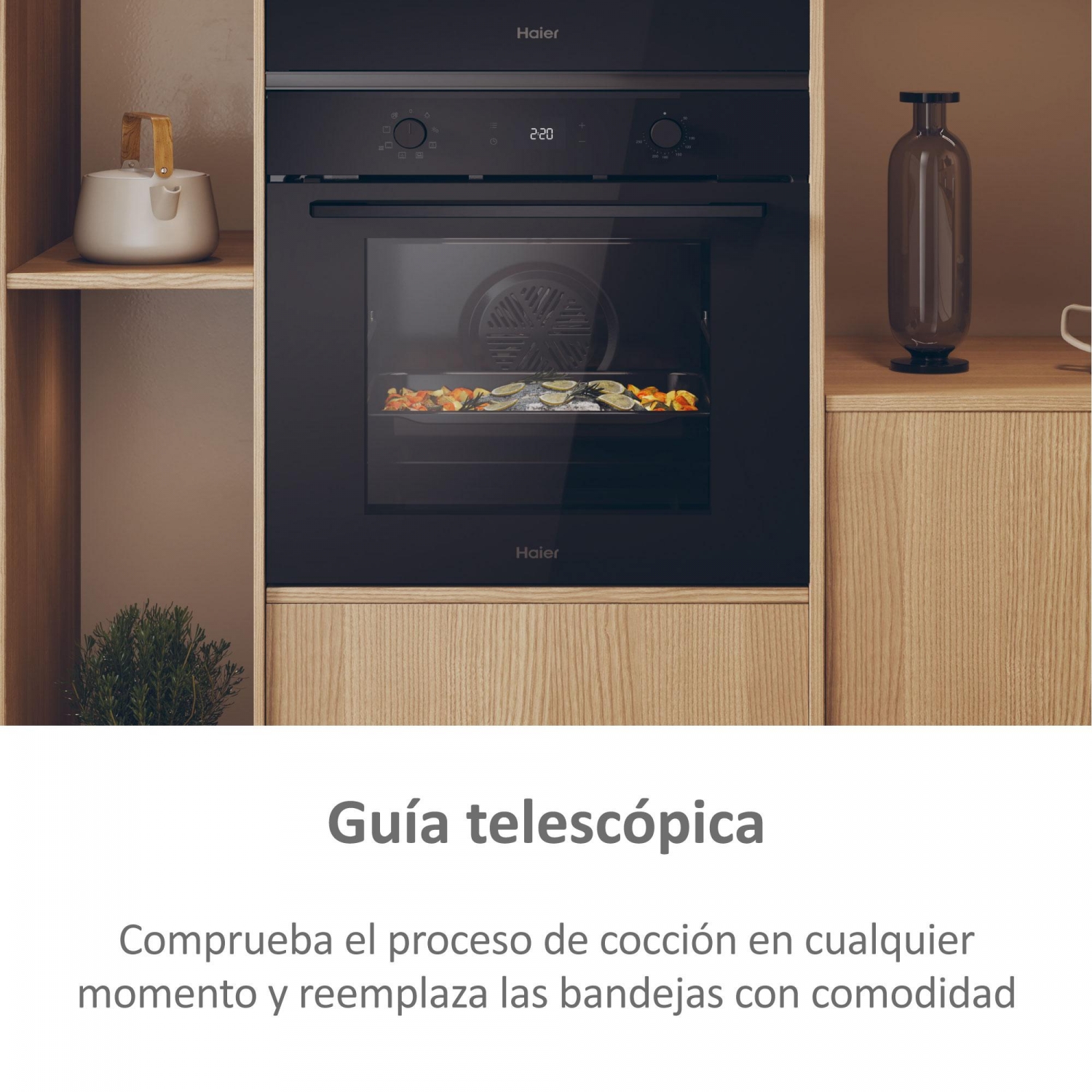 Horno Multifunción Haier H6 ID2P3T1HTB, 3.3 kW, 78 L, Apertura Abatible, 9 Funciones de Cocción, Eficiencia A+ - Negro