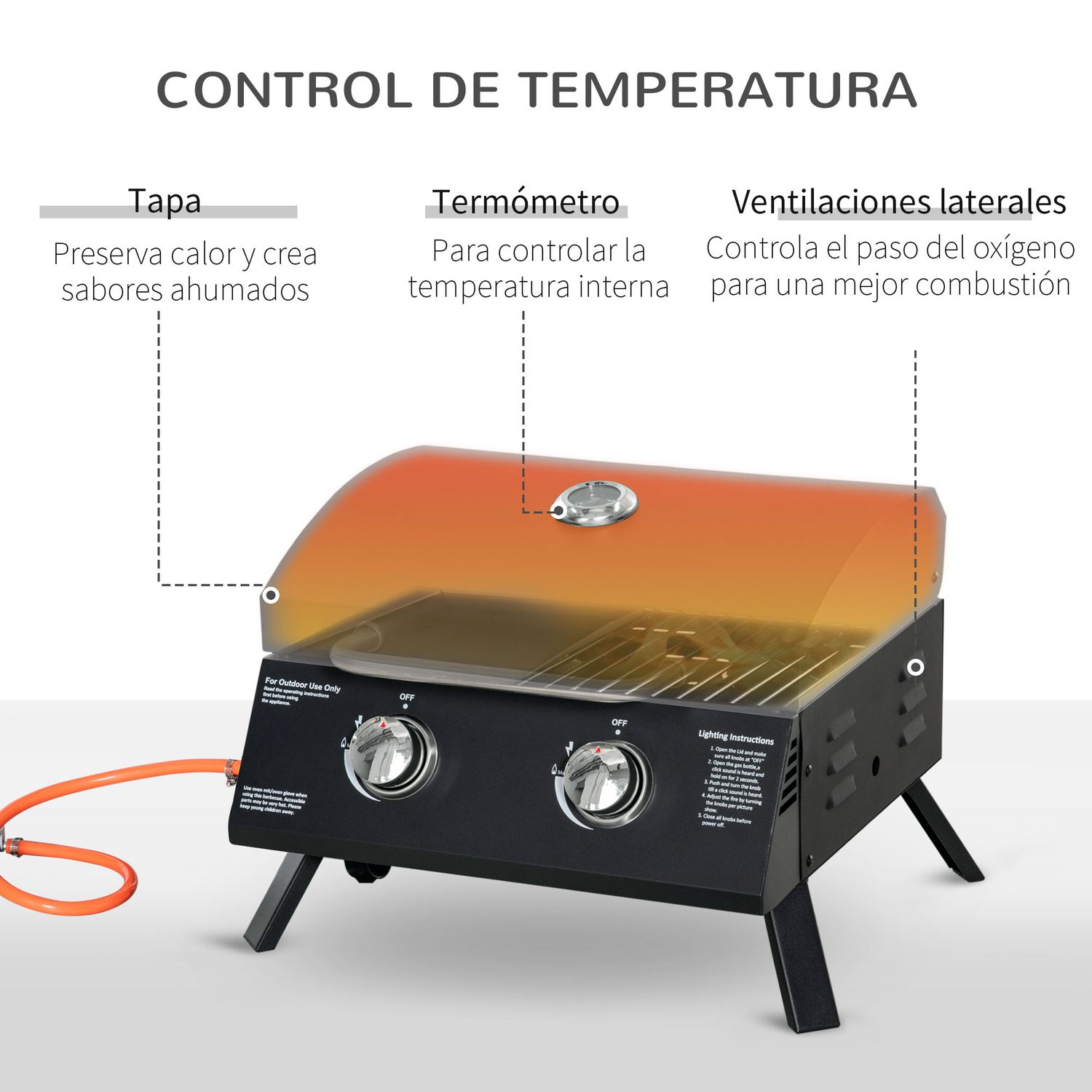 Barbacoa De Mesa A Gas De Acero A Carbono 55x46,5x41cm-outsunny.negro