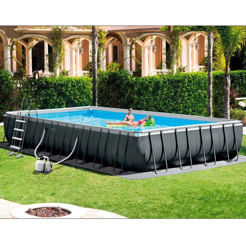 Piscina Desmontable Tubular Rectangular Pvc 975x488x132 Cm Gris Oscuro Intex Con Depuradora