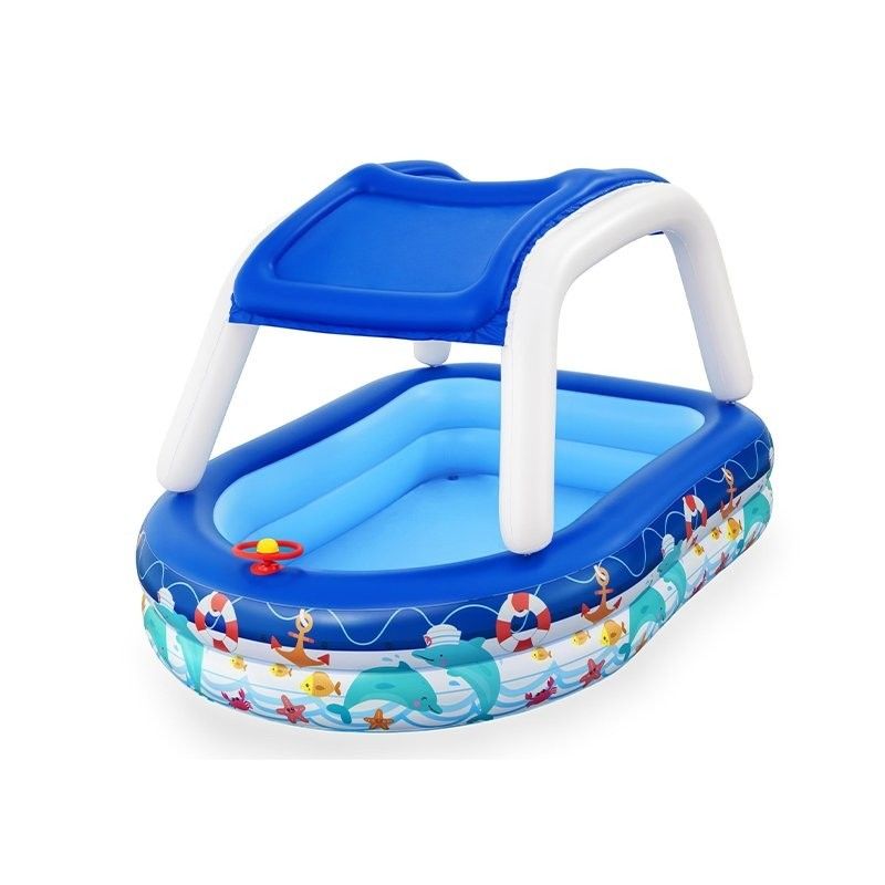Bestway Piscina Hinchable Infantil Techo Desmontable Barco Con Volante 213x155x132 Cm +3 A