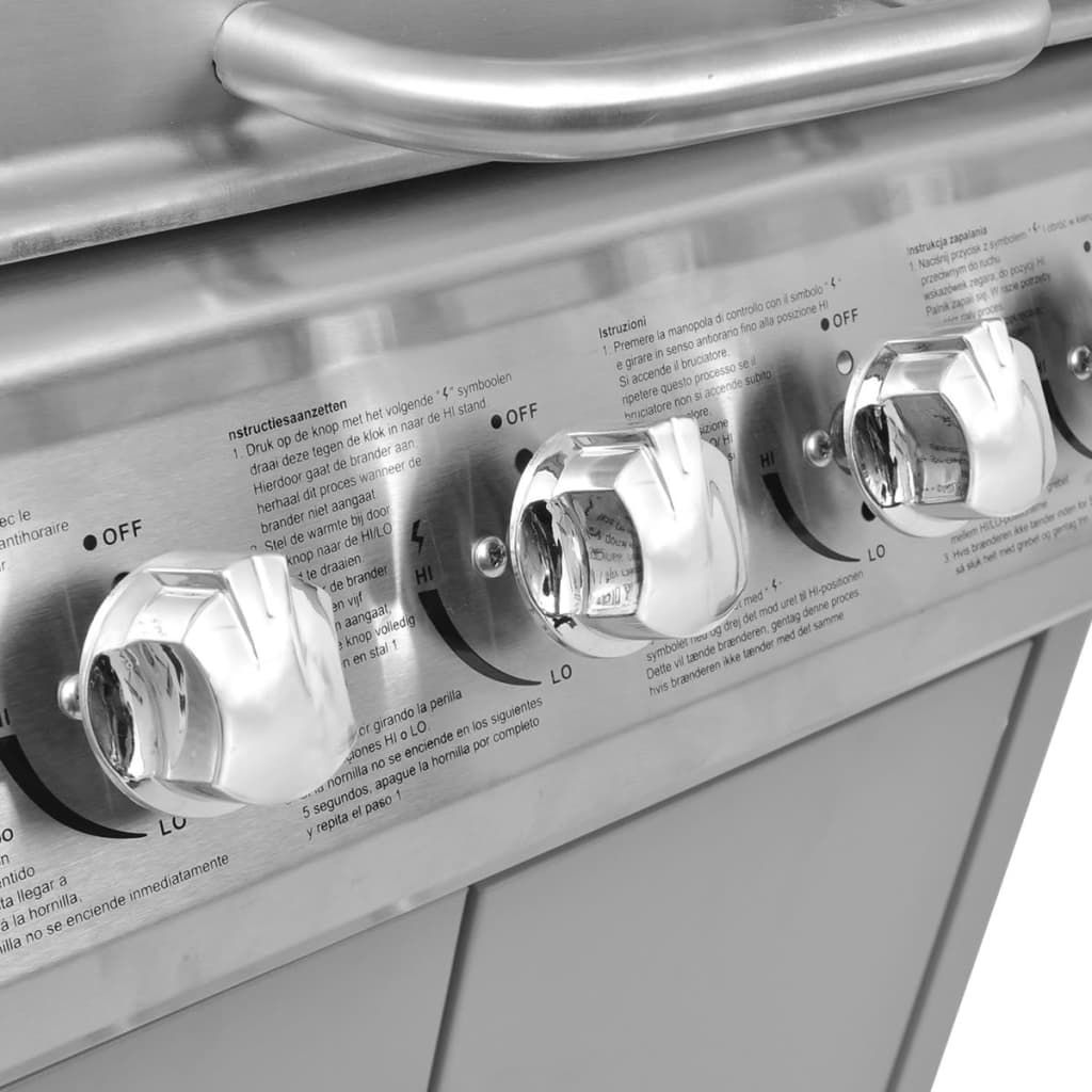 Barbacoa Grill De Gas 4+1 Quemadores Plateada Vidaxl