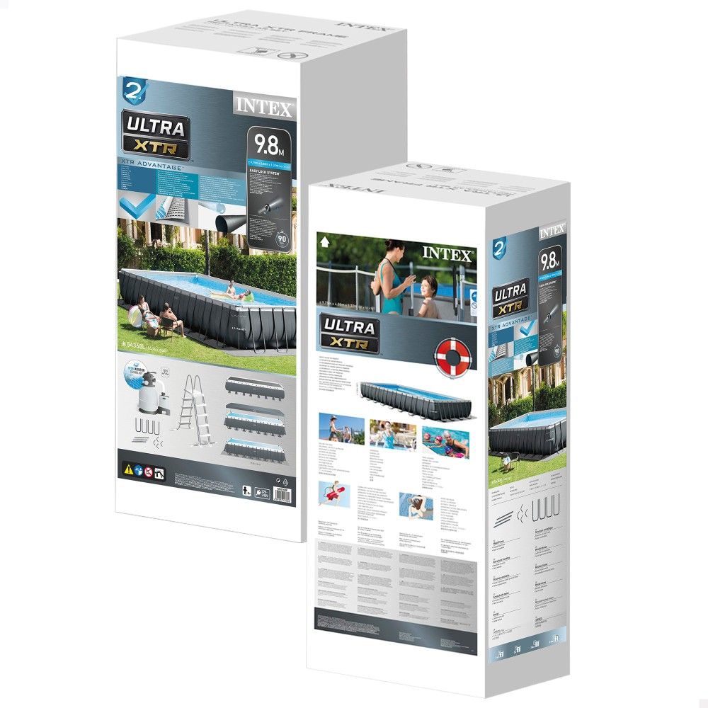 Piscina Desmontable Tubular Rectangular Pvc 975x488x132 Cm Gris Oscuro Intex Con Depuradora