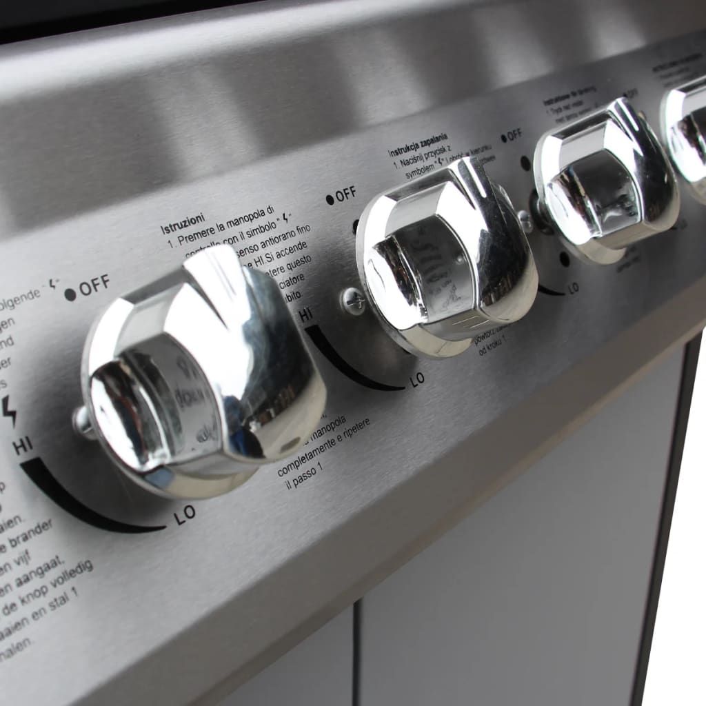 Barbacoa Grill De Gas 6+1 Quemadores Negra Y Plateada Vidaxl