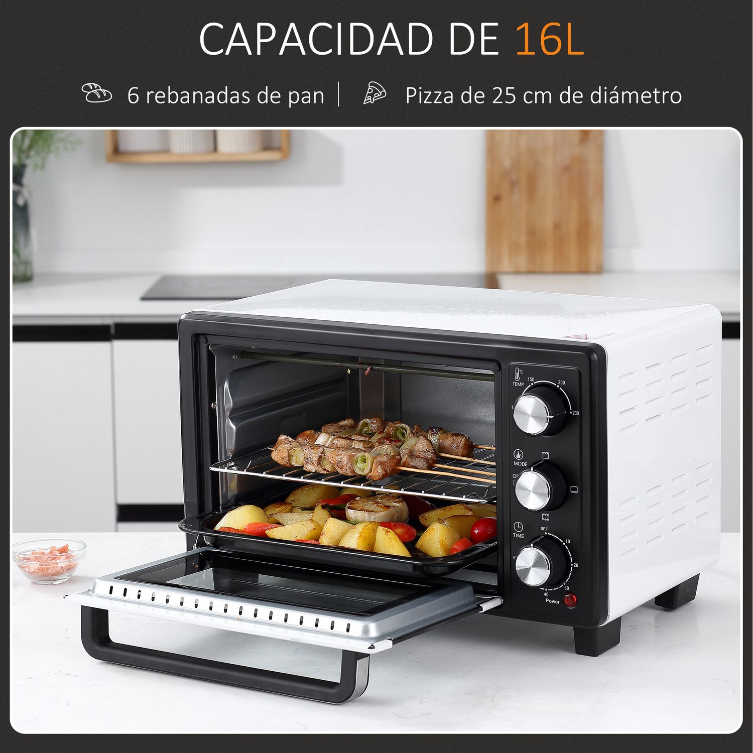 Horno Sobremesa Eléctrico 16l 1400w Con 3 Modos De Calor Homcom