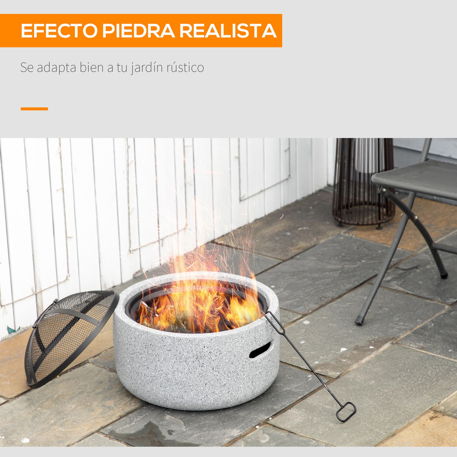 Brasero Exterior De Metal Ø45x34 Cm-outsunny. Gris