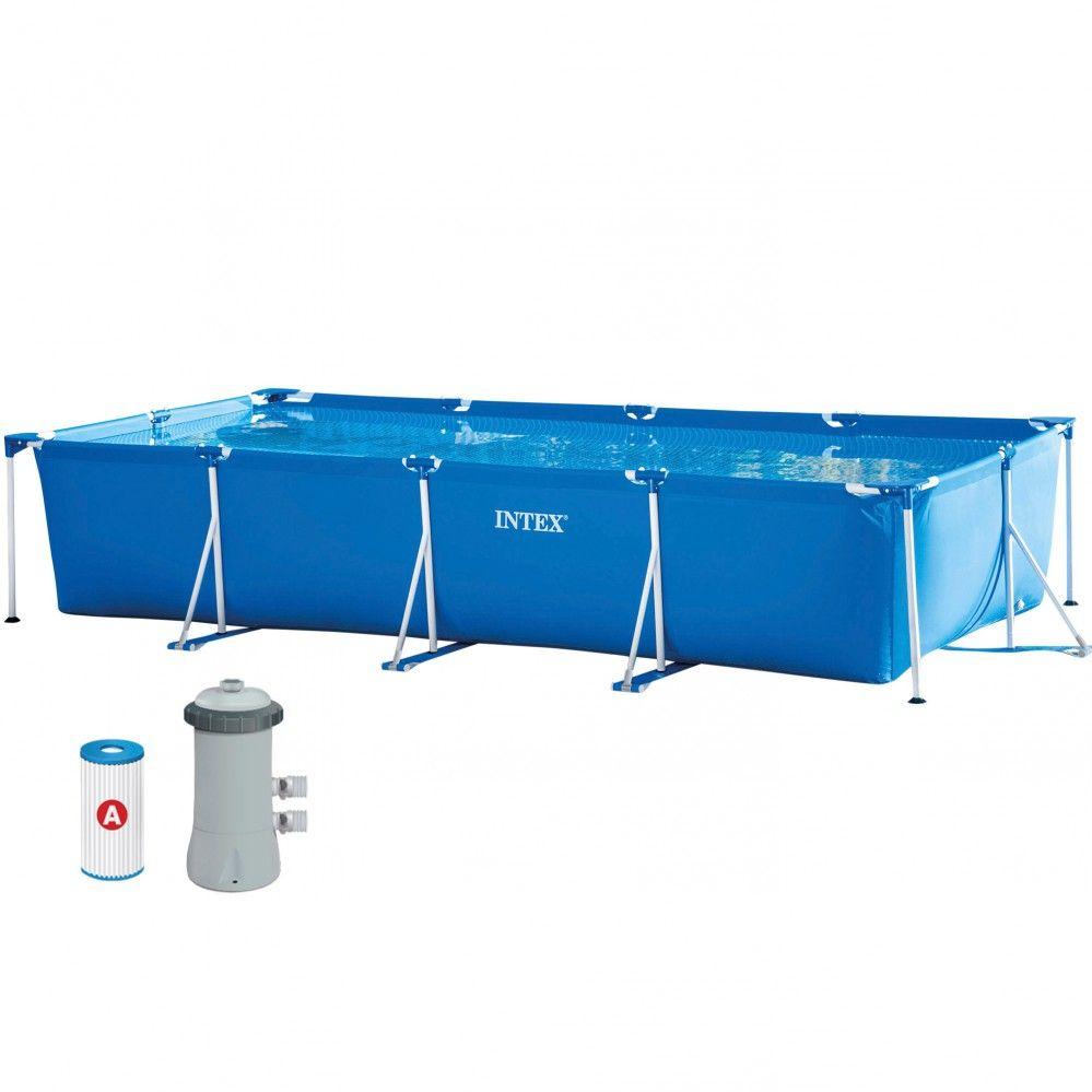 Piscina Desmontable Tubular Rectangular Pvc 450x220x84 Cm Azul Intex Con Depuradora