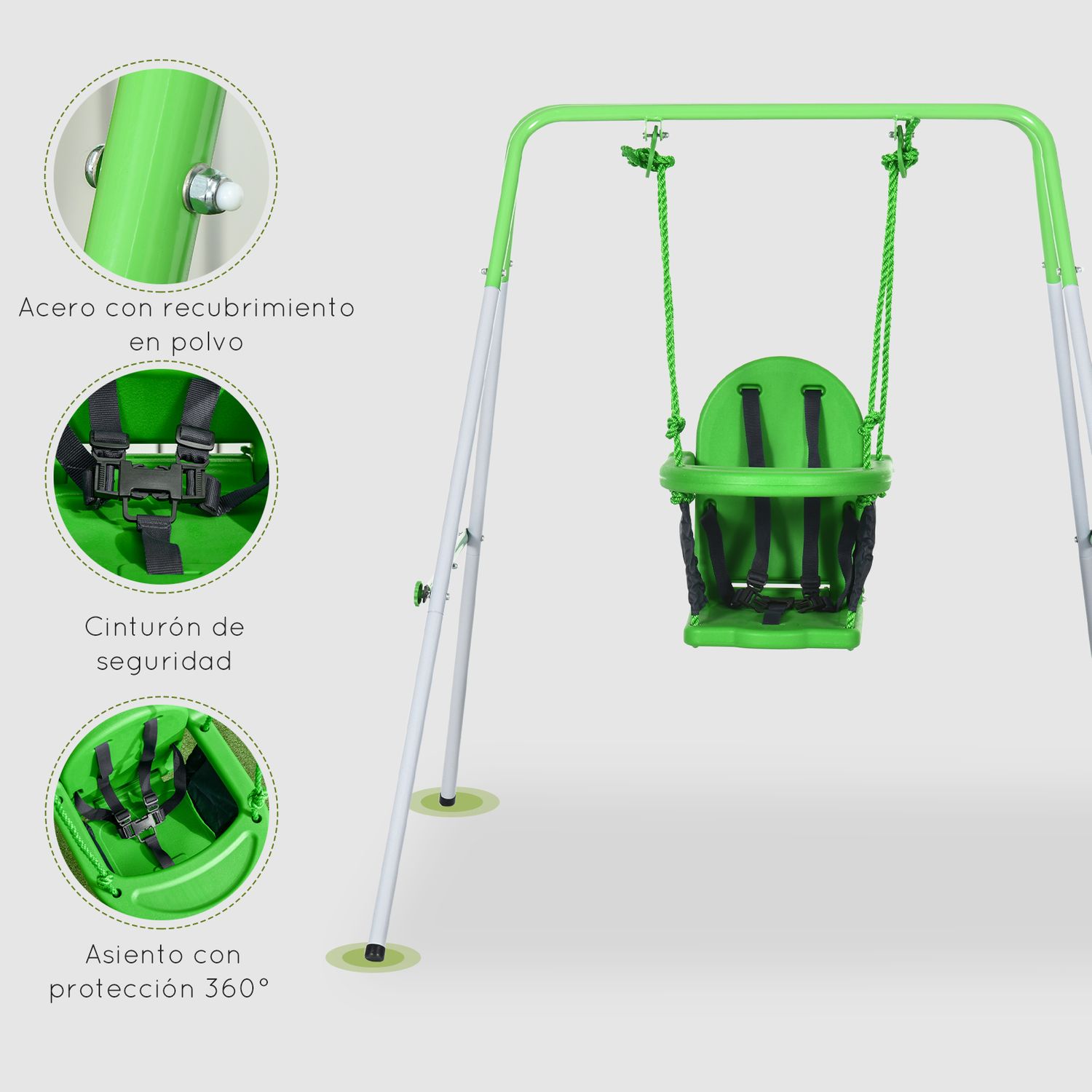 Columpio Infantil De Acero Con Cinturón De Seguridad Verde Outsunny