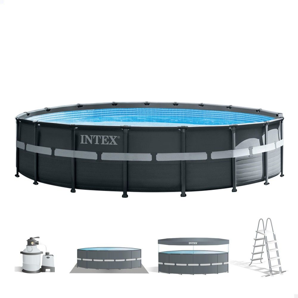 Piscina Desmontable Tubular Circular Pvc 549x132 Gris Oscuro Intex Con Depuradora