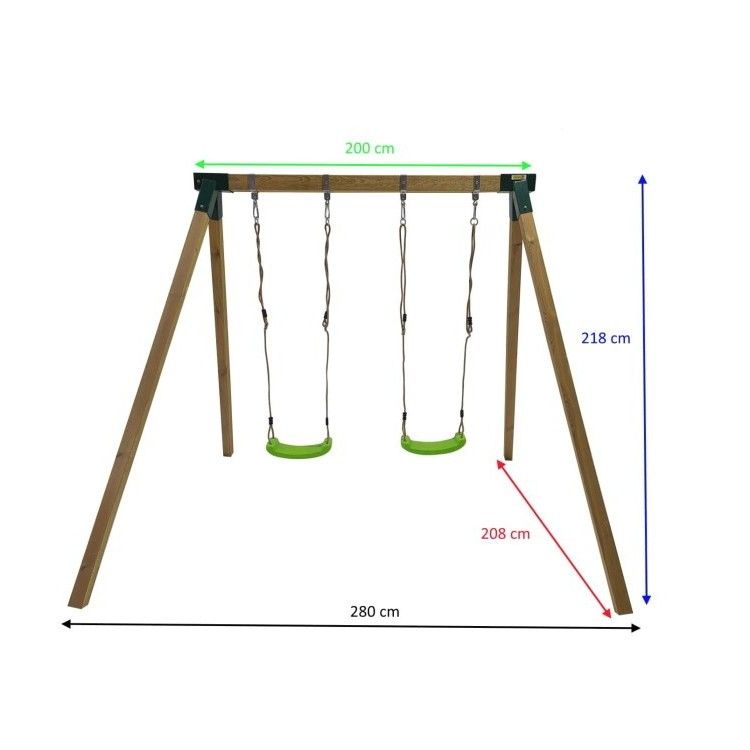 Columpio Doble De Madera Cuadrada Masgames Karai Junior Xl + Asiento Bebé