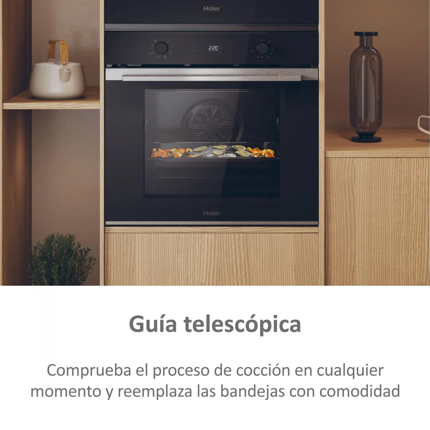 Horno Multifunción Haier  H6 ID2P3T1HTX, 3.3 kW, 78 L, Apertura Abatible, 6 Funciones de Cocción, Eficiencia A+ - Negro