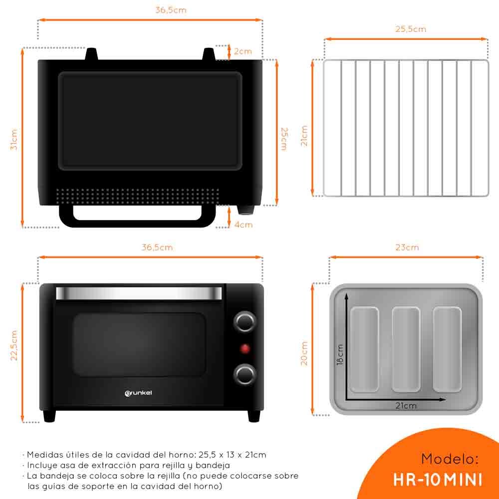 Minihorno Eléctrico Multifunción De  Sobremesa De 10l - Hr-10mini - 1600w - Negro