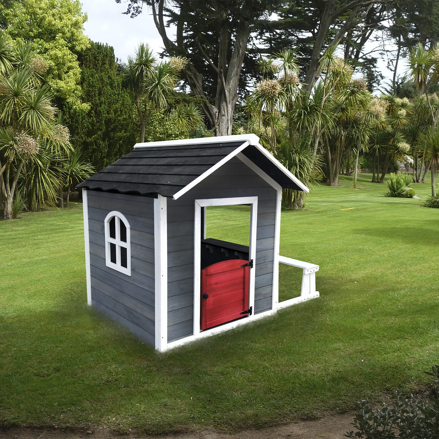 Casita Infantil De Madera Robincool 1,2 M² De 116x138x132 Cm Diseño Abierto Con Ventanas Y Banco Exterior