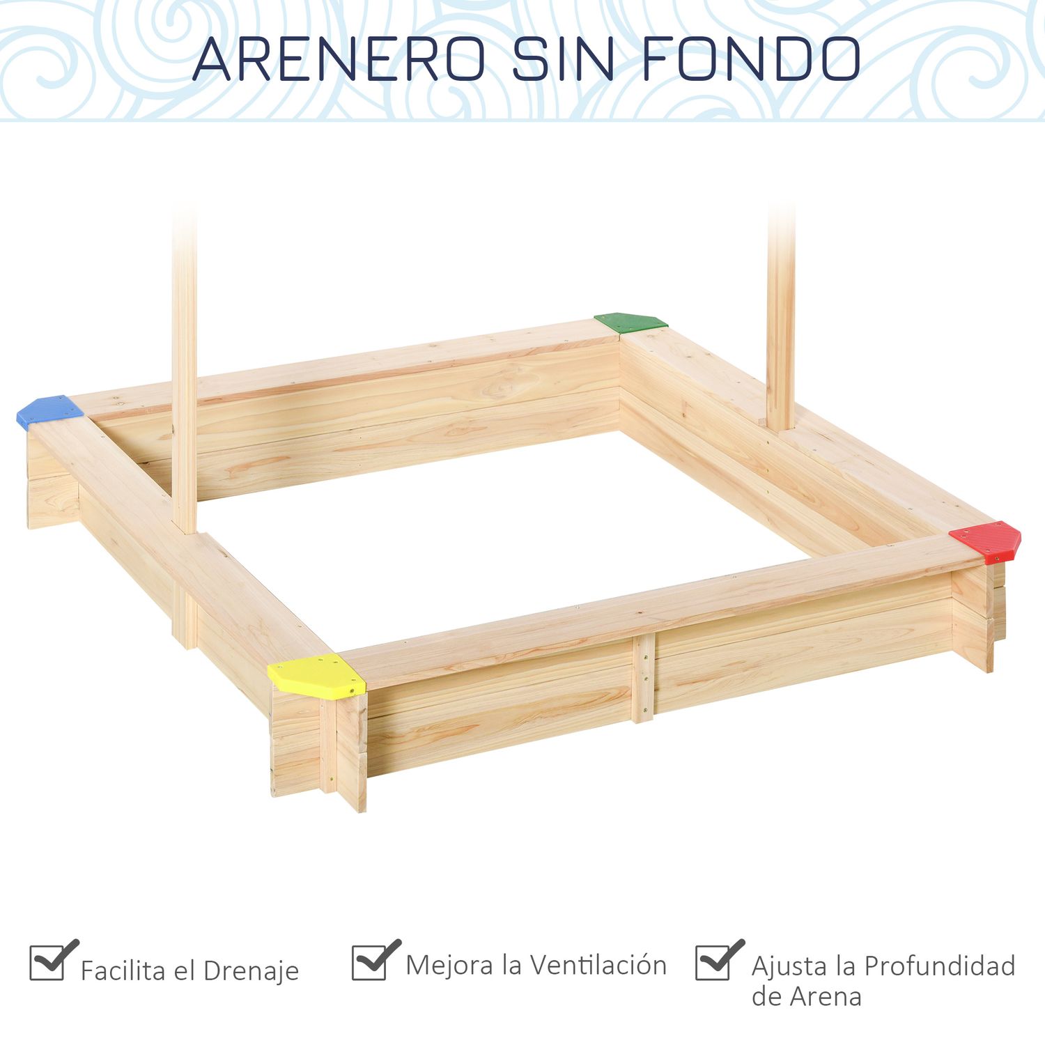 Arenero Para Niños Con Techo Ajustable Banco Madera Natural Outsunny