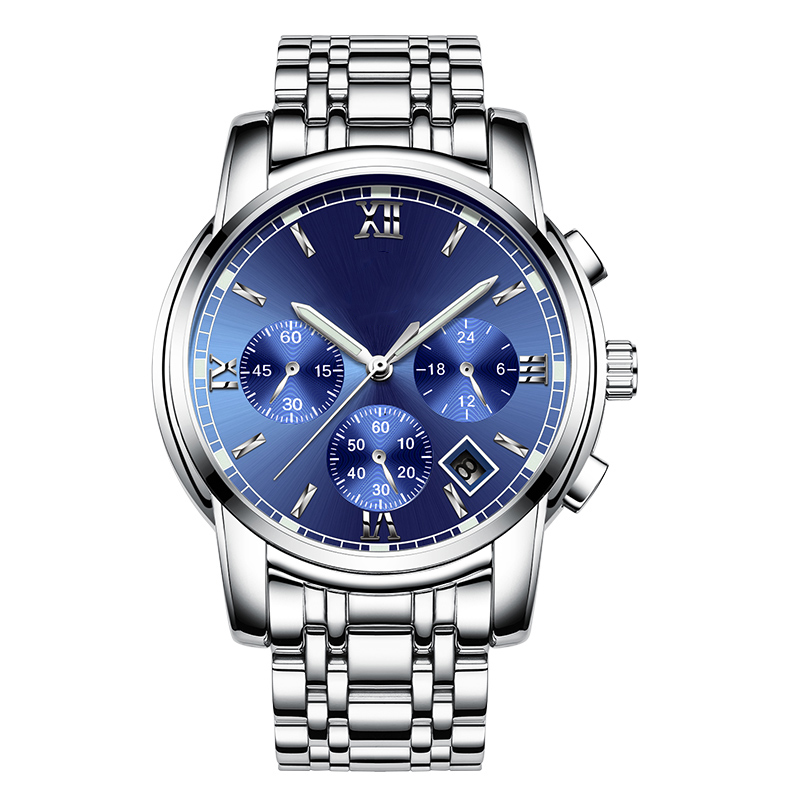 Men's stainless steel case and steel strap multifunctional steel watch