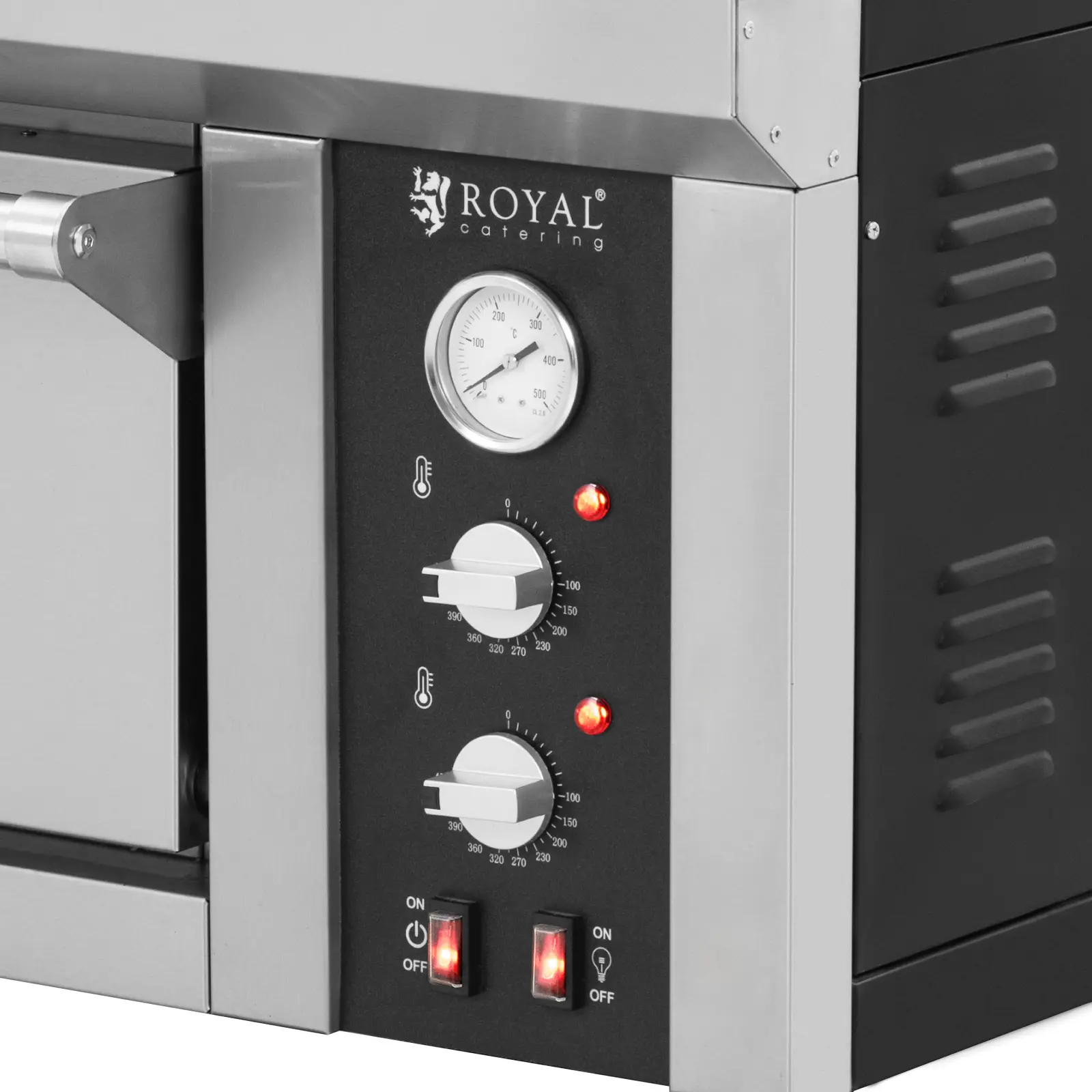 Elektrisk pizzaovn - 8 x 33 cm - 1 kammer - 8400 W - 400 V - ildleirestein - Royal Catering