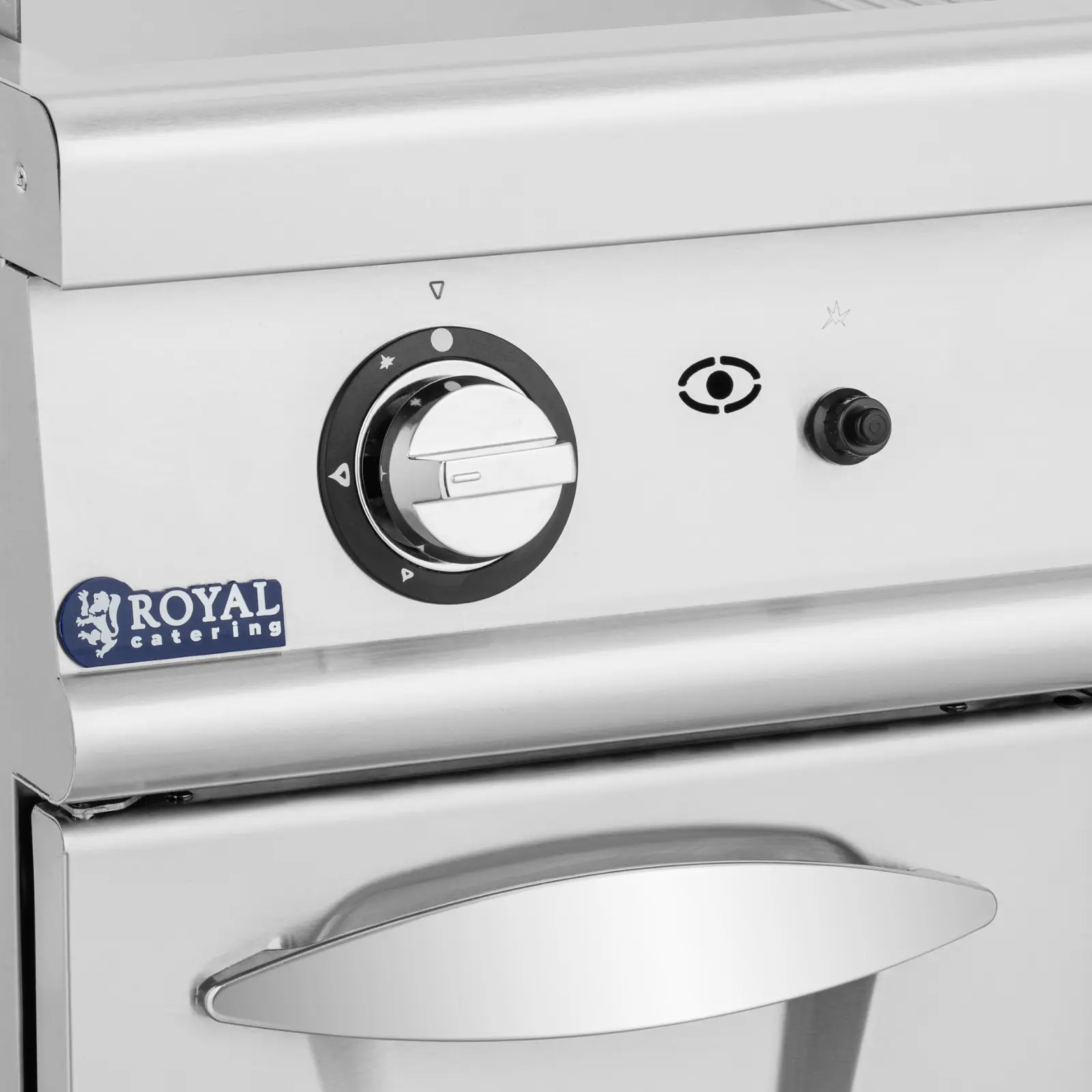 Stekeplate gass - 12 kW - glatt / ribbet - 50 - 300 °C - propan / LPG / naturgass - underskap - Royal Catering