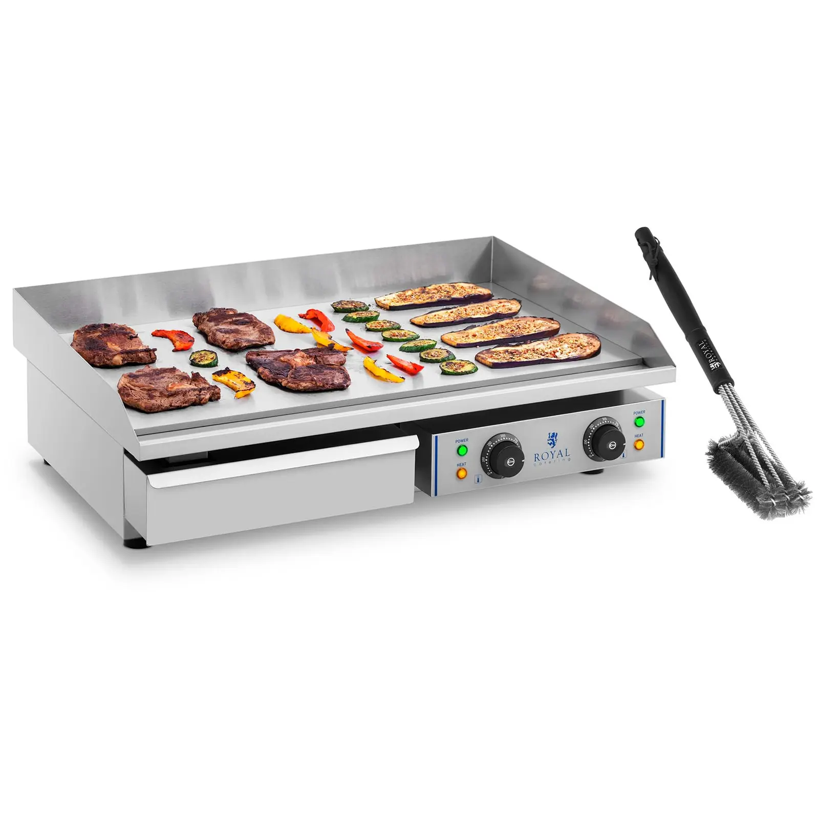 Dobbel elektrisk flatgrill - sett med 3-delt grillbørste - 75,5 cm - glatt - 2 x 2 200 W
