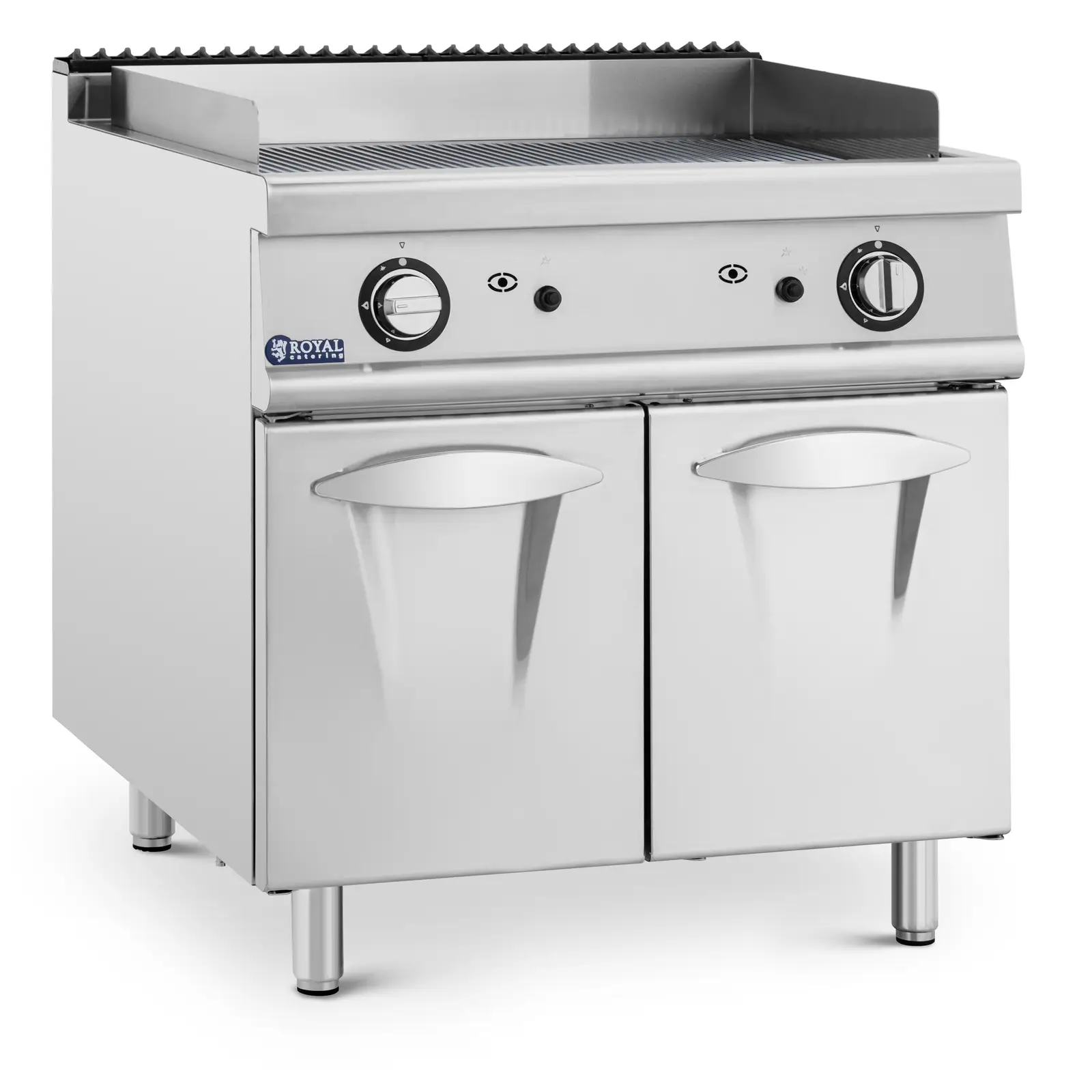 Stekeplate gass - 12 kW - ribbet - 50 - 300 °C - propan / LPG / naturgass - underskap - Royal Catering