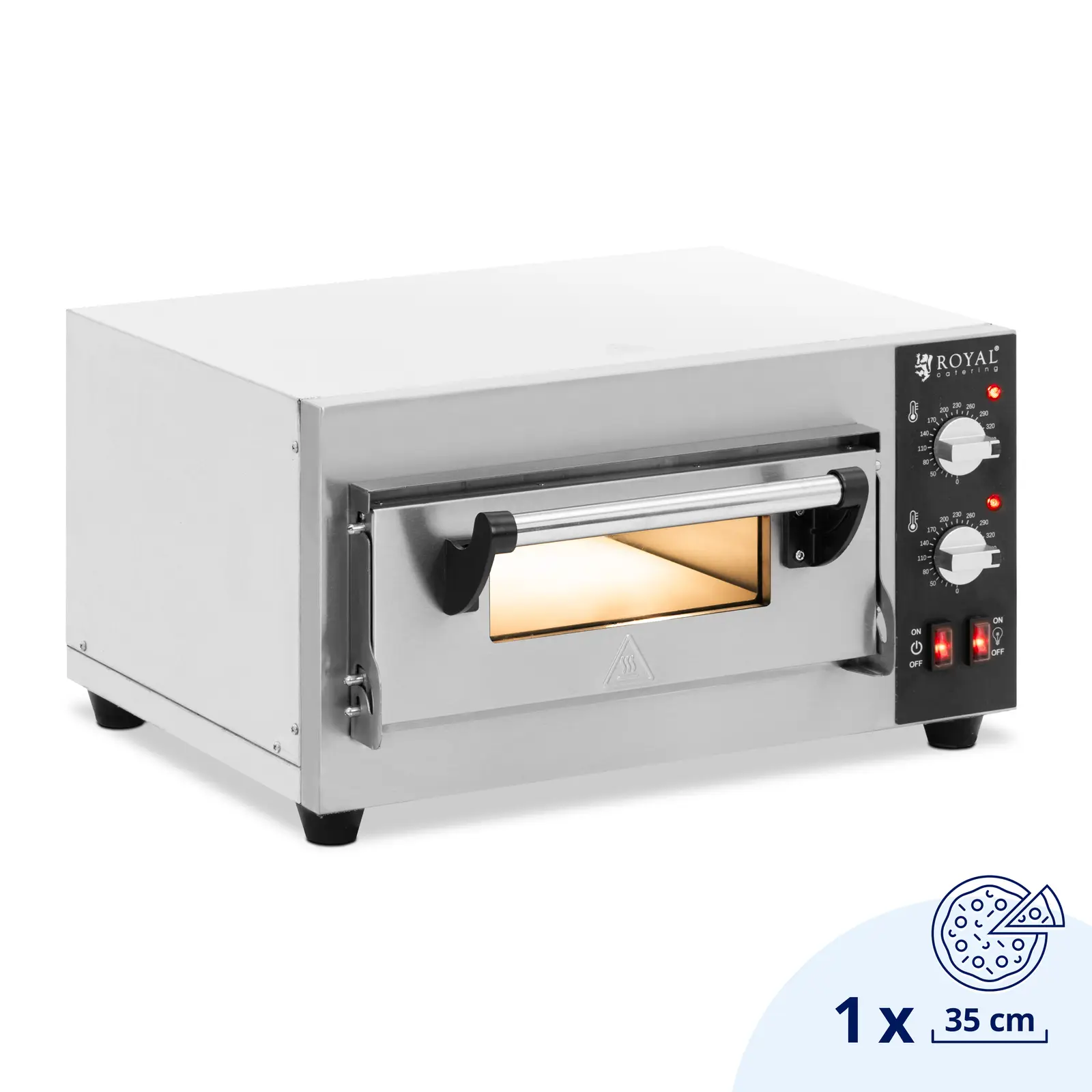 Elektrisk pizzaovn - 1 x 35 cm - 1 kammer - 2000 W - ildleire murstein - Royal Catering