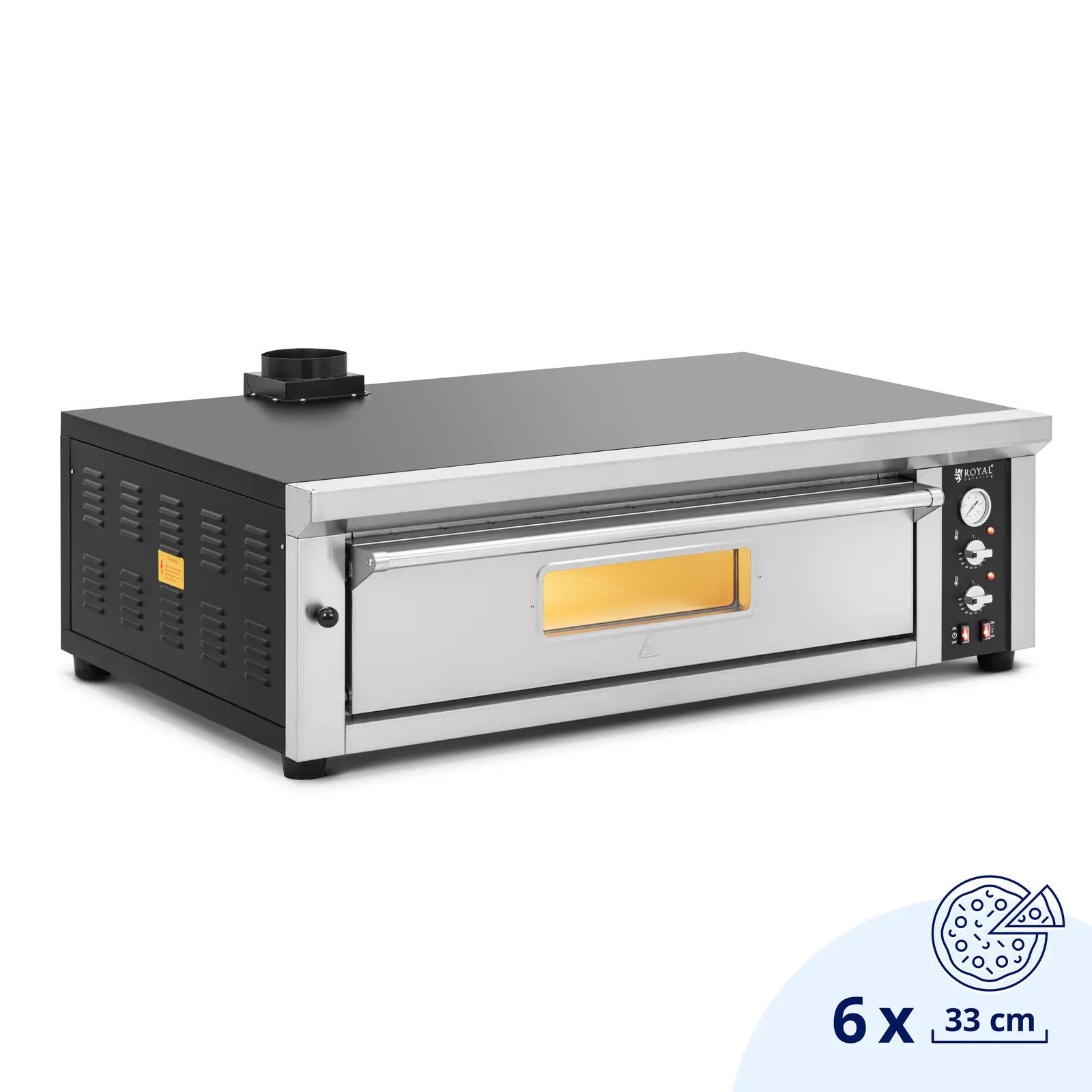 Elektrisk pizzaovn - 6 x 33 cm - 1 kammer - 6600 W - 400 V - ildleirestein - Royal Catering