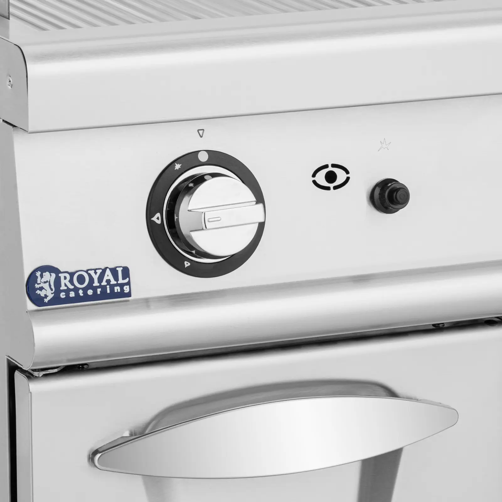 Stekeplate gass - 12 kW - ribbet - 50 - 300 °C - propan / LPG / naturgass - underskap - Royal Catering