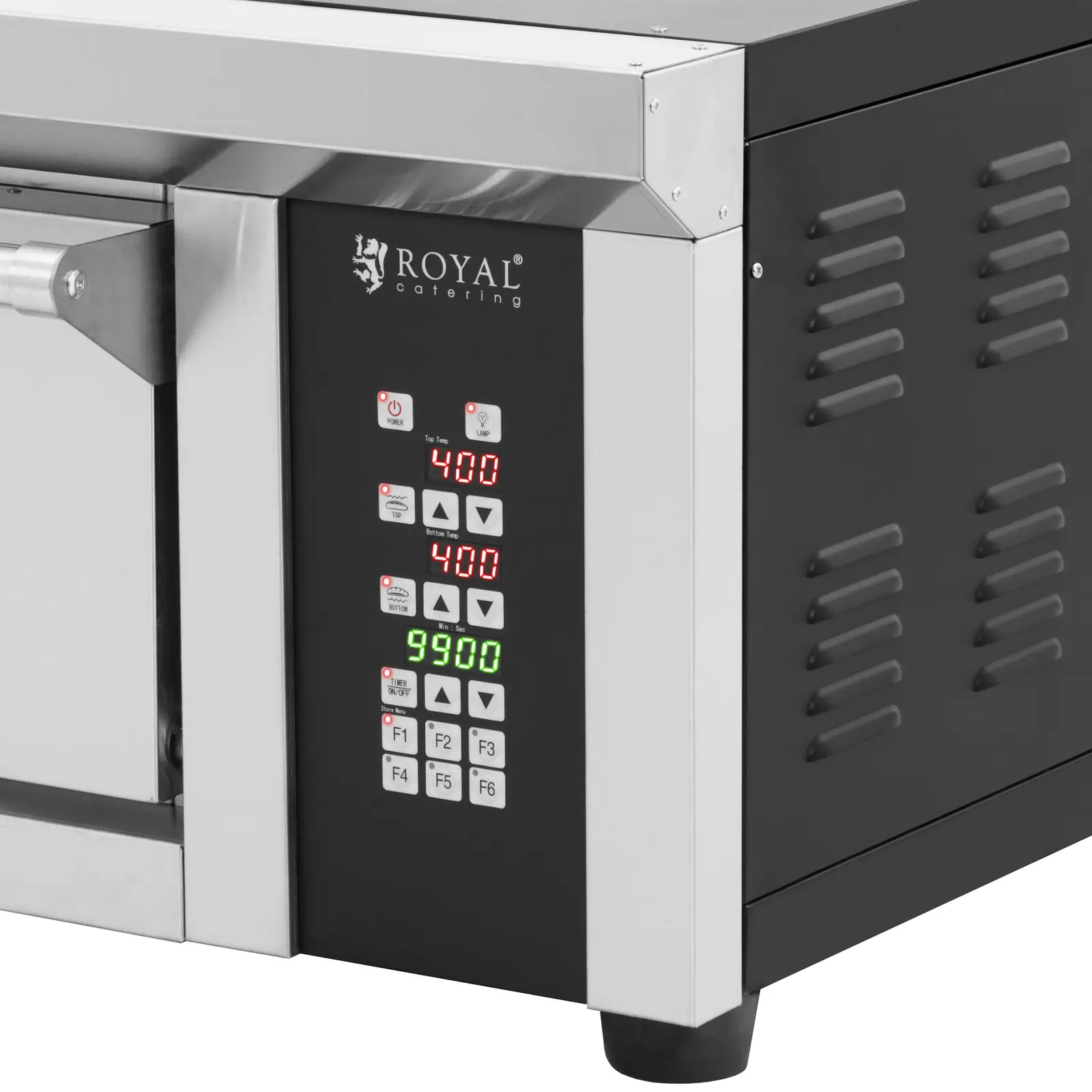 Elektrisk pizzaovn - 4 x 33 cm - 1 kammer - 4200 W - digital - ildleirestein - Royal Catering
